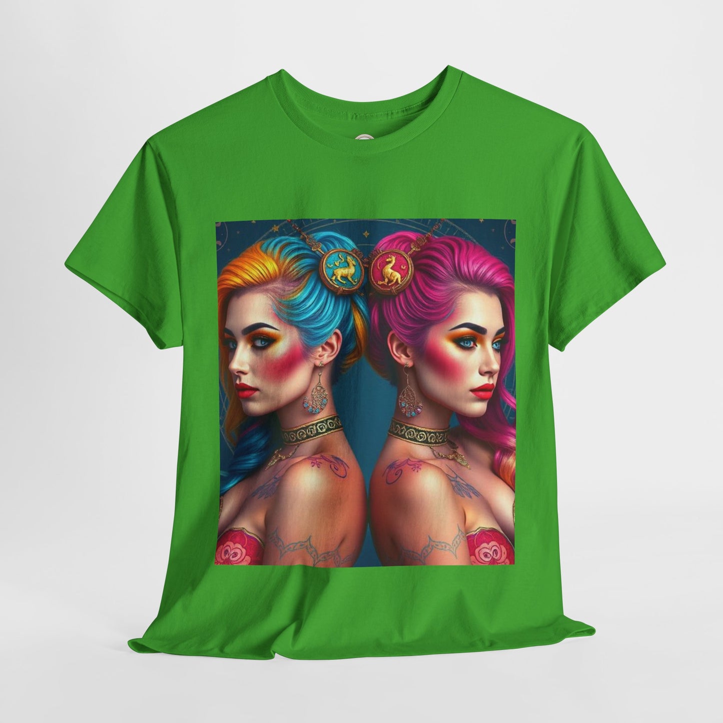 Unisex Heavy Cotton T-Shirt, Gemini, Zodiac v2, Sexy Art