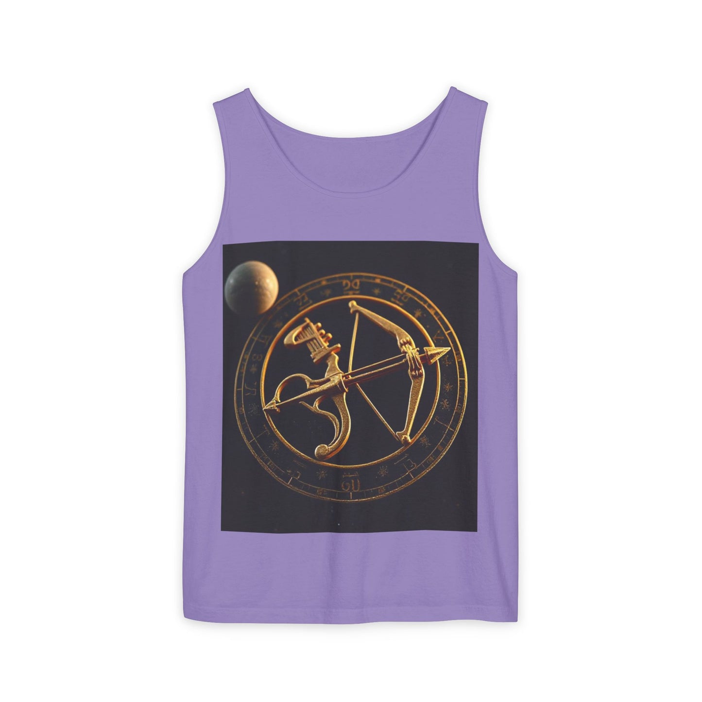 Unisex Garment-Dyed, Tank Top, Sagittarius Design, Planet Symbol v1, 100% US cotton