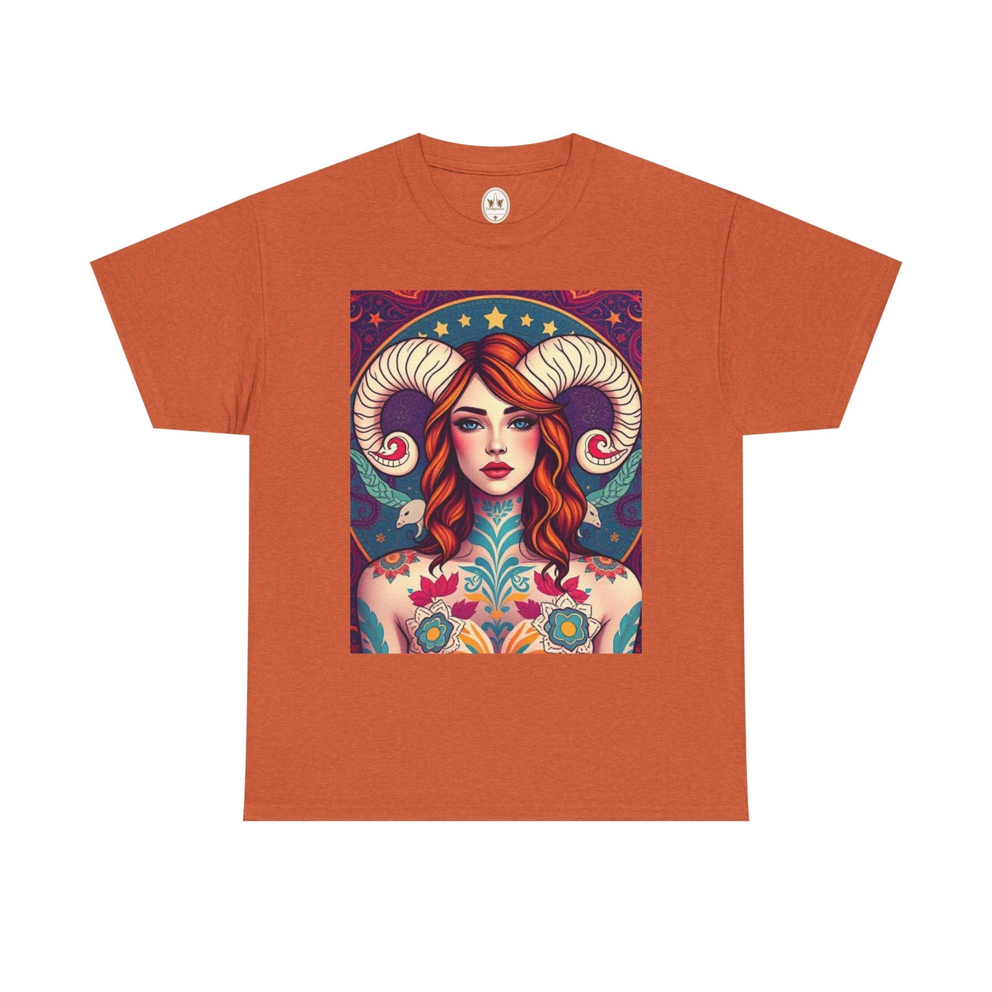 Unisex Heavy Cotton T-Shirt, Aries, Zodiac v1, Sexy Art