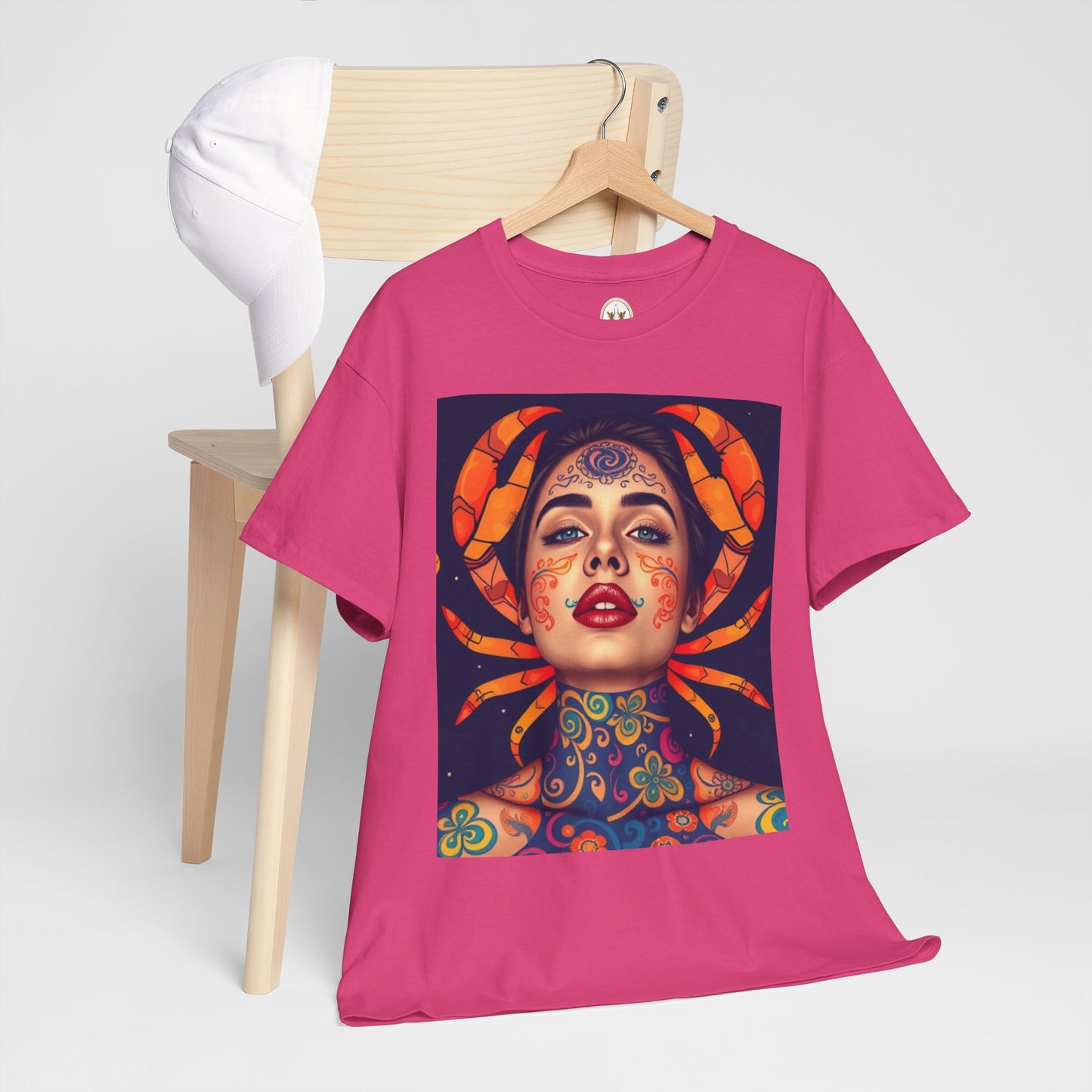 Unisex Heavy Cotton T-Shirt, Cancer, Zodiac v2, Sexy Art