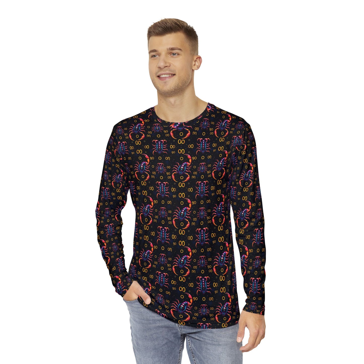 Men's Long Sleeve Shirt, (AOP), Scorpio, Zodiac v3, Pattern