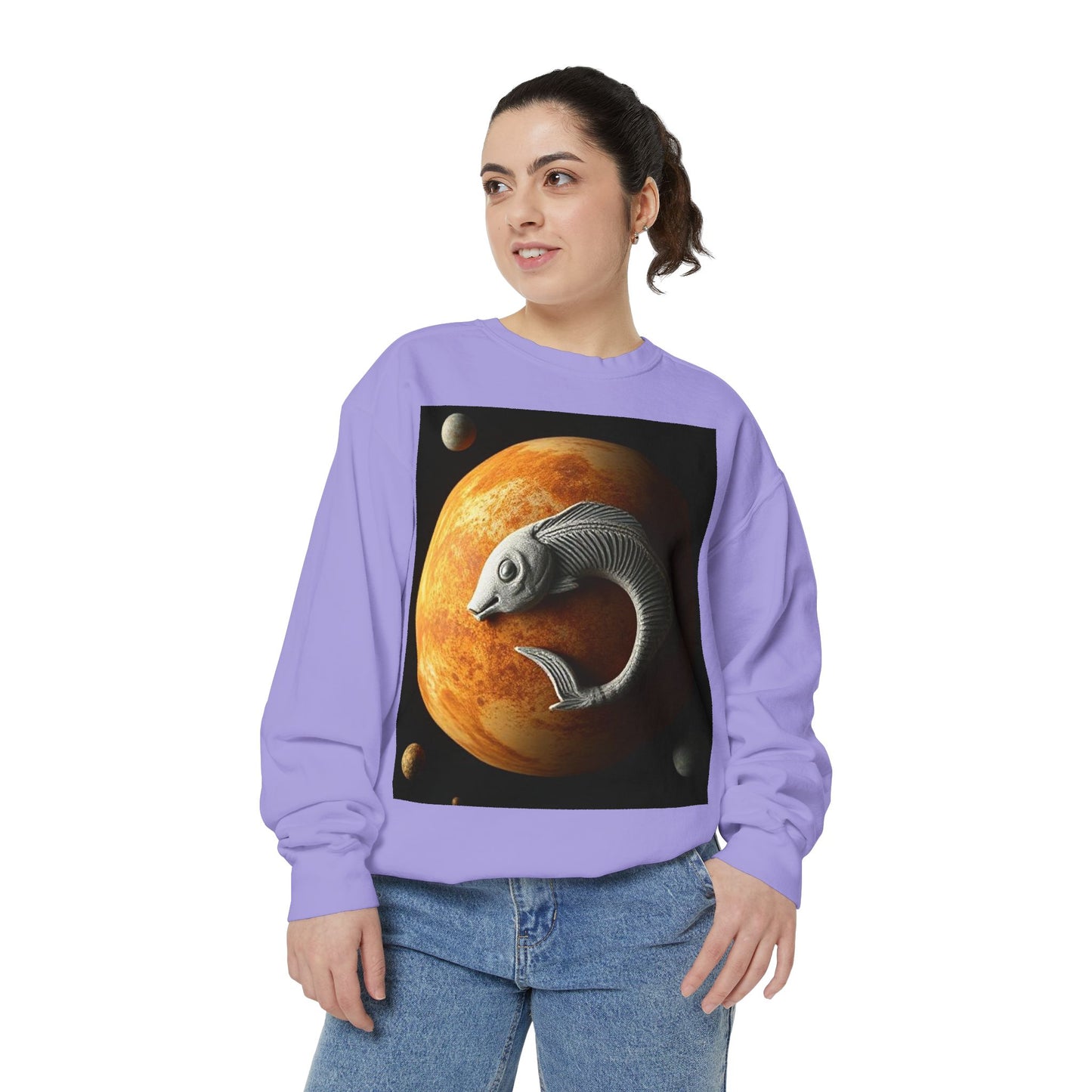 Garment-Dyed Sweatshirt, Unisex, Space Animal Design, Pisces