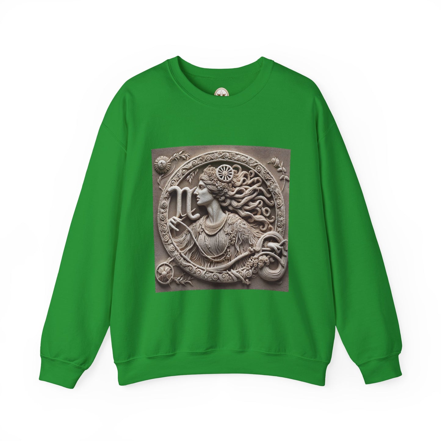 Unisex Heavy Blend™ Crewneck Sweatshirt, Stone Carving, Virgo Zodiac Design