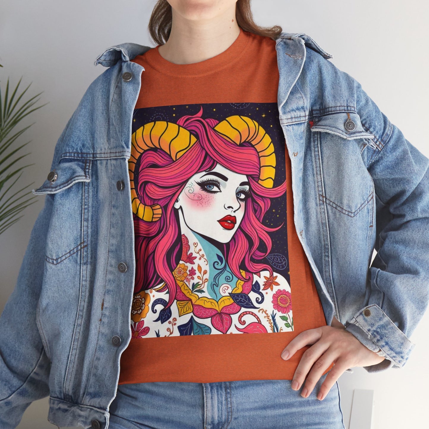 Unisex Heavy Cotton T-Shirt, Aries, Zodiac v2, Sexy Art