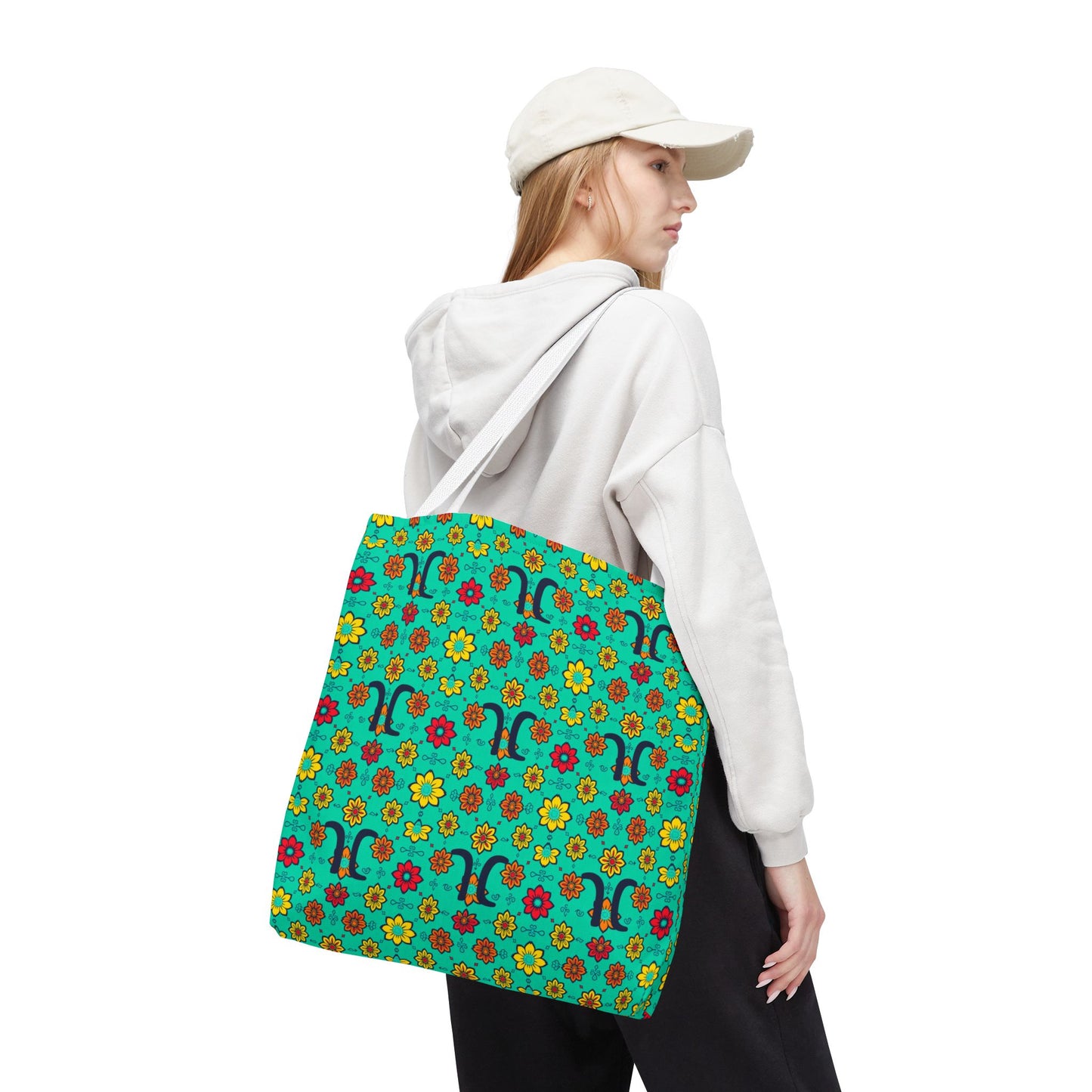 Tote Bag, (AOP), Aquarius, Zodiac, Flower Pattern