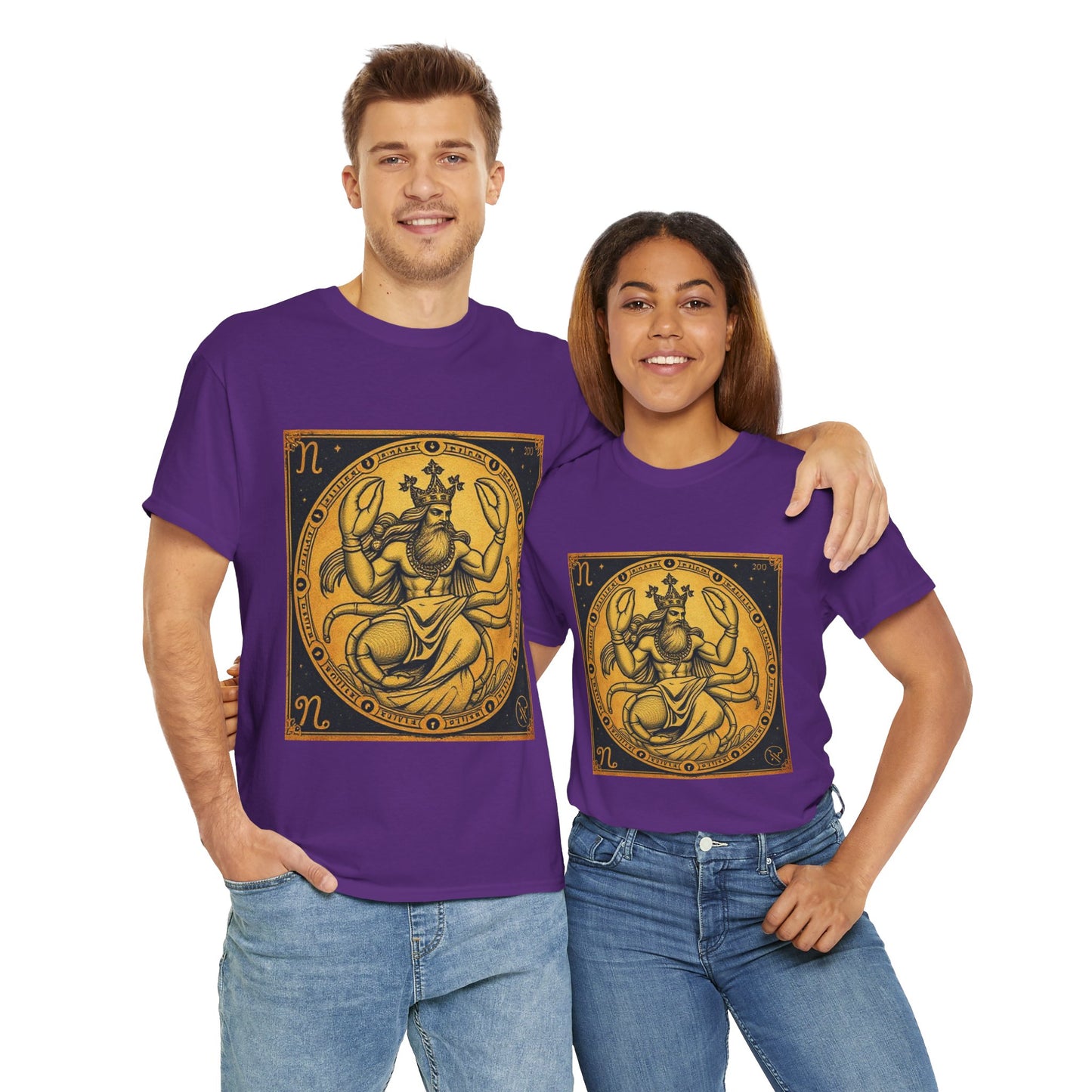 Unisex Heavy Cotton T-Shirt, Crab King v1, Cancer Zodiac Design