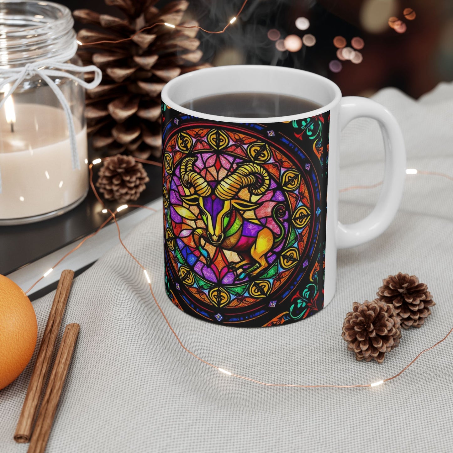 Ceramic Mug, (11oz, 15oz), Ceramic Coffee Mug, AOP, Glass Design, Taurus Zodiac