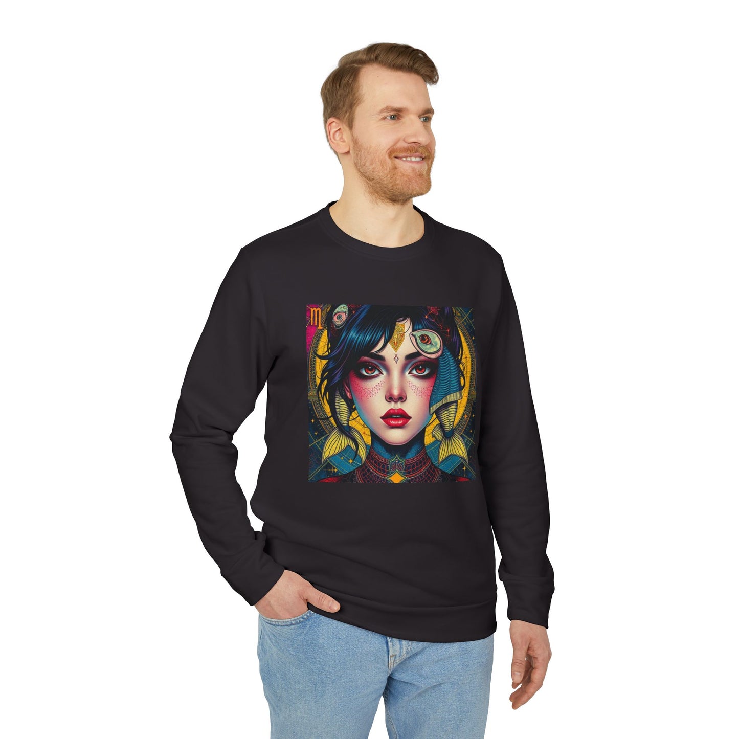 Adidas, Unisex Fleece Crewneck Sweatshirt, Pisces, Pop Art v1, Zodiac