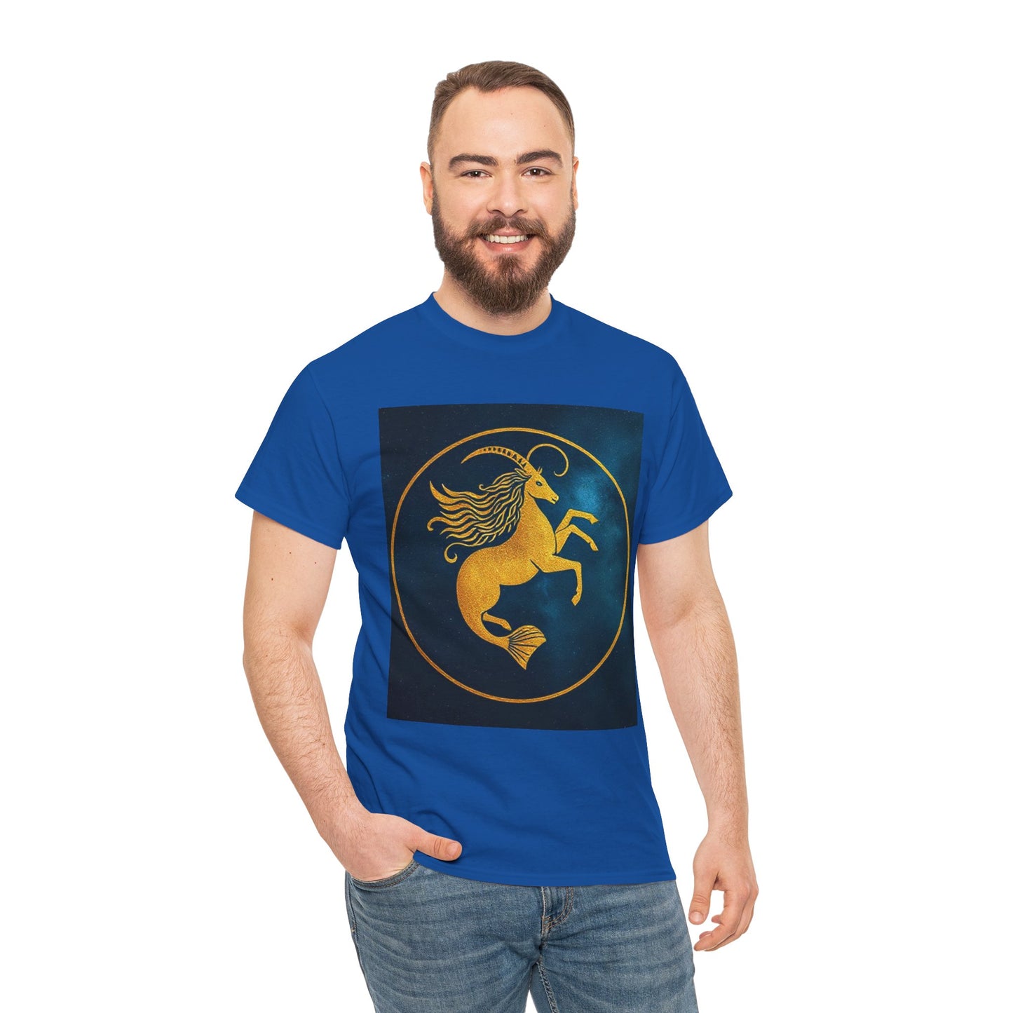 Unisex Heavy Cotton T-Shirt, Capricorn Animal v4, Symbol, Zodiac Design