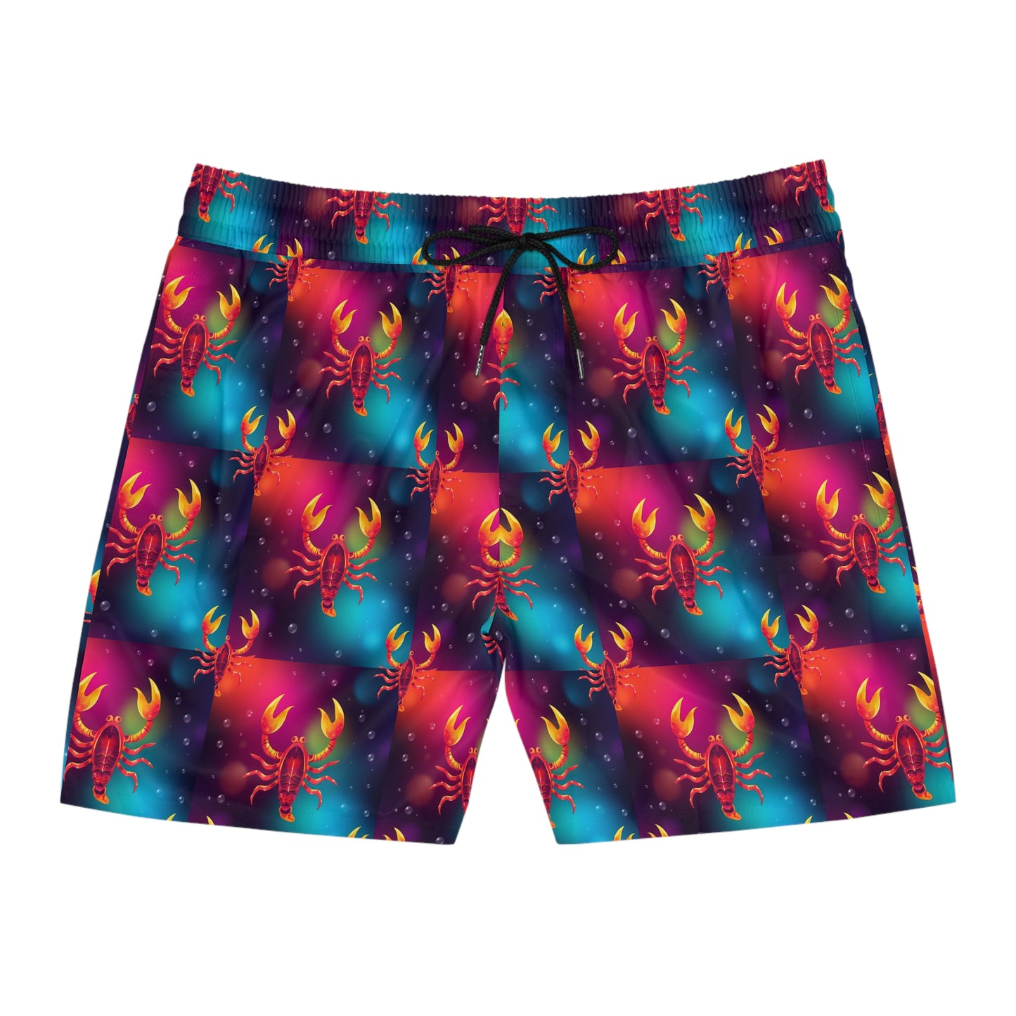 Men's Mid-Length Swim Shorts, (AOP), Scorpio, Zodiac v1, Bubble Pattern