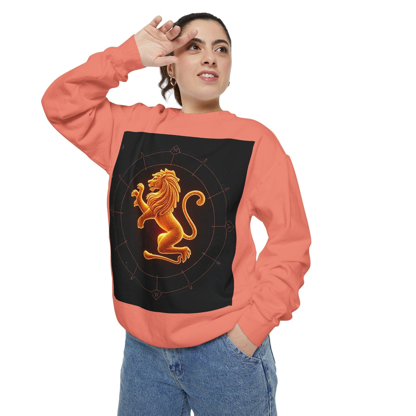 Garment-Dyed Sweatshirt, Unisex, Space Animal Design v1, Leo