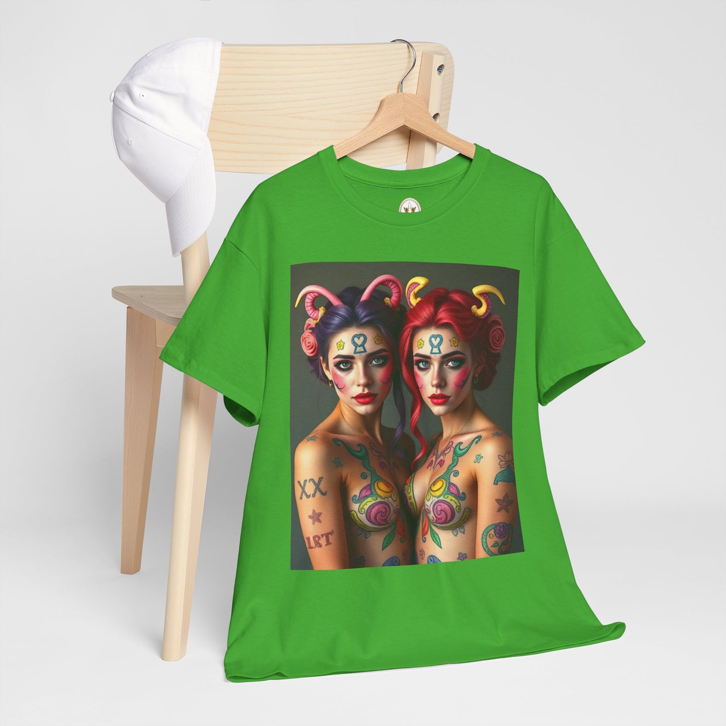 Unisex Heavy Cotton T-Shirt, Gemini, Zodiac v3, Sexy Art
