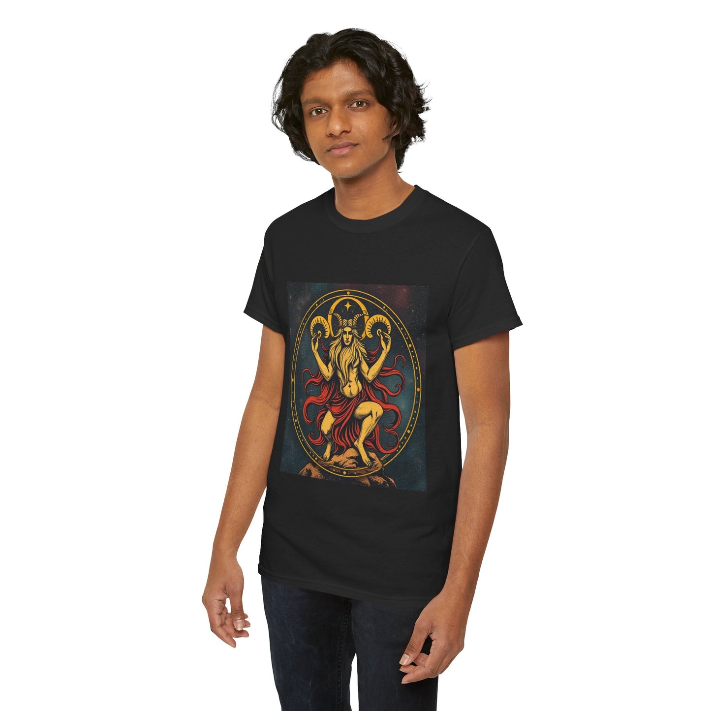 Unisex Heavy Cotton T-Shirt, Aries God 2v, Zodiac Design