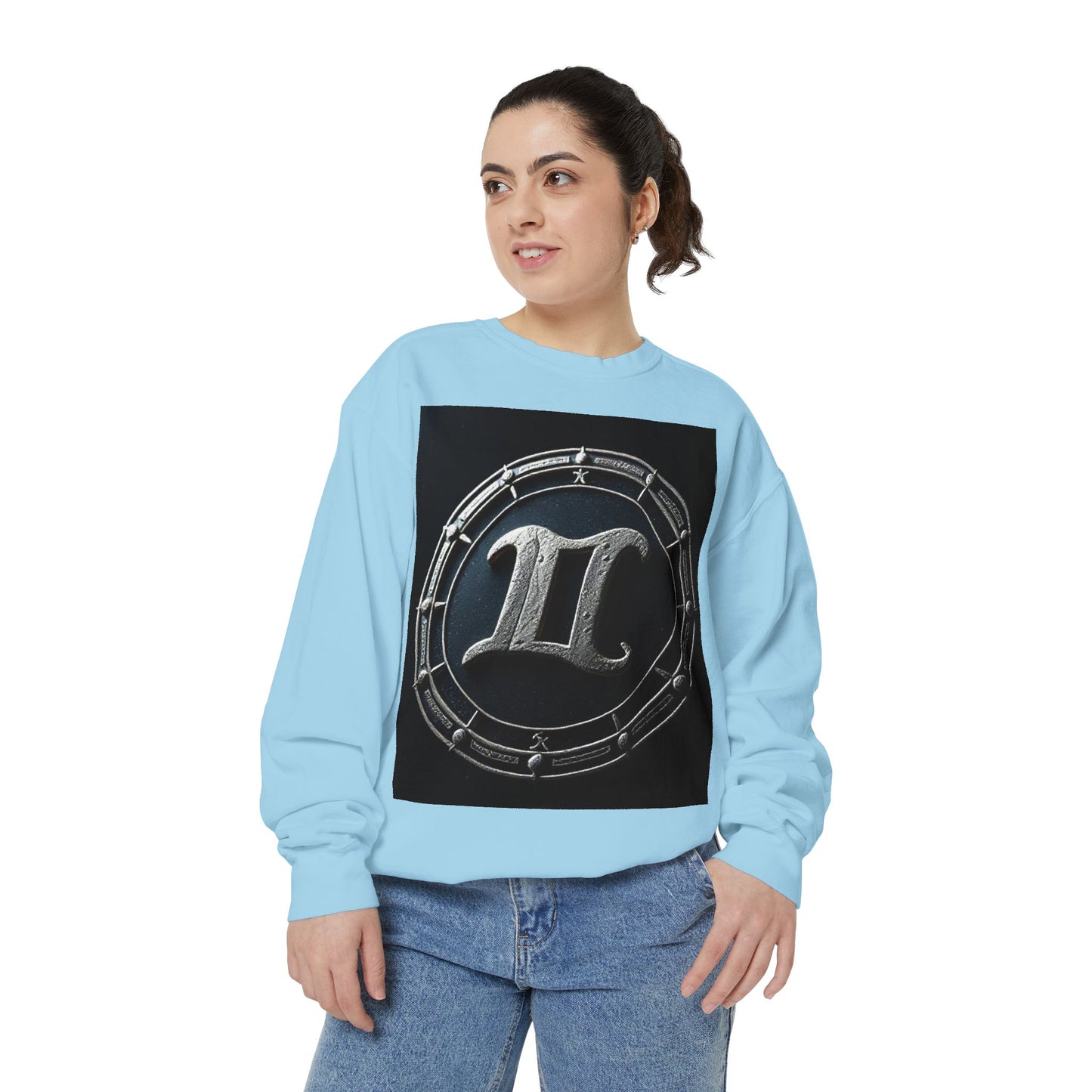 Garment-Dyed Sweatshirt, Unisex, Space Symbol Design v1, Gemini