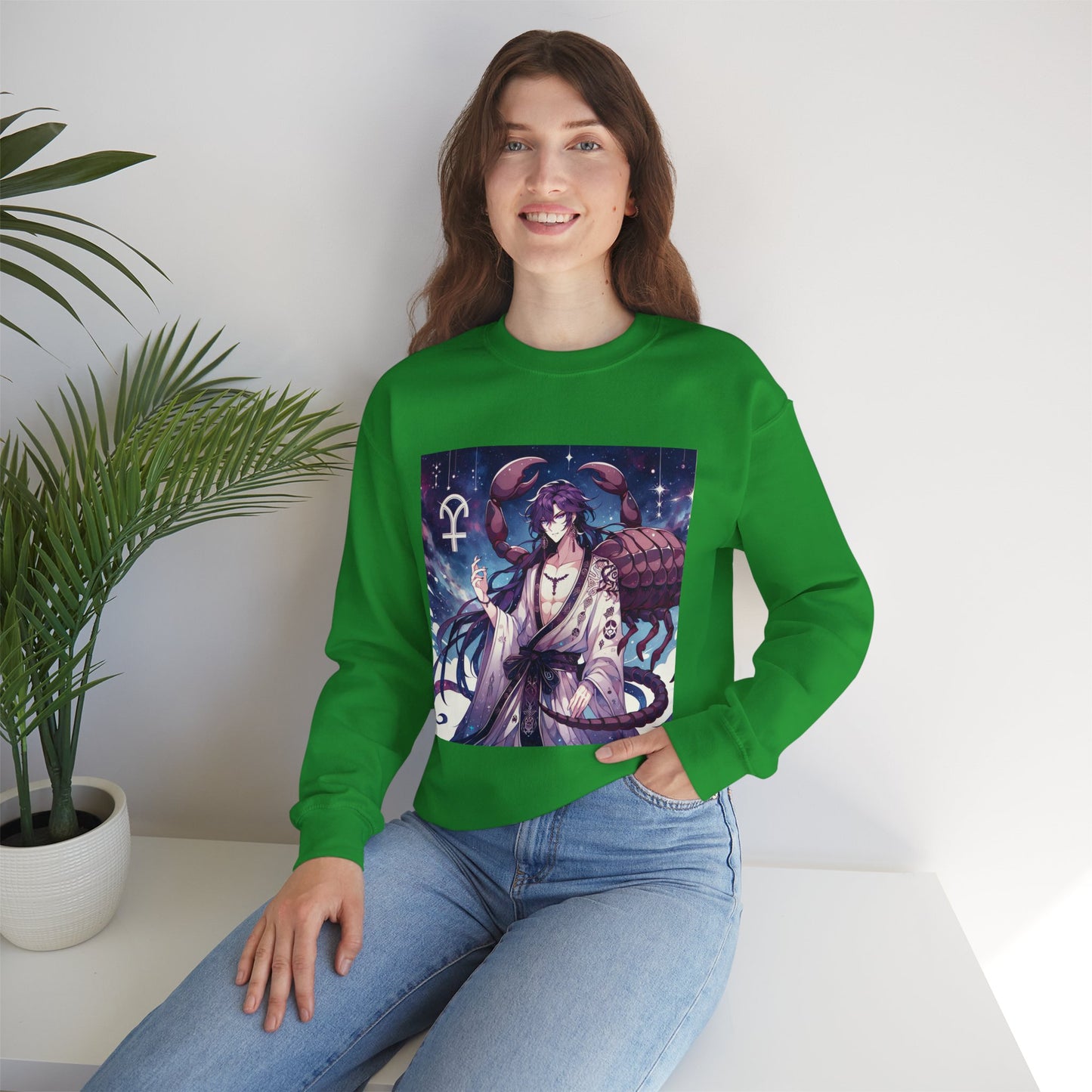 Unisex Heavy Blend™ Crewneck Sweatshirt, Scorpio Zodiac Design, purple scorpion anime