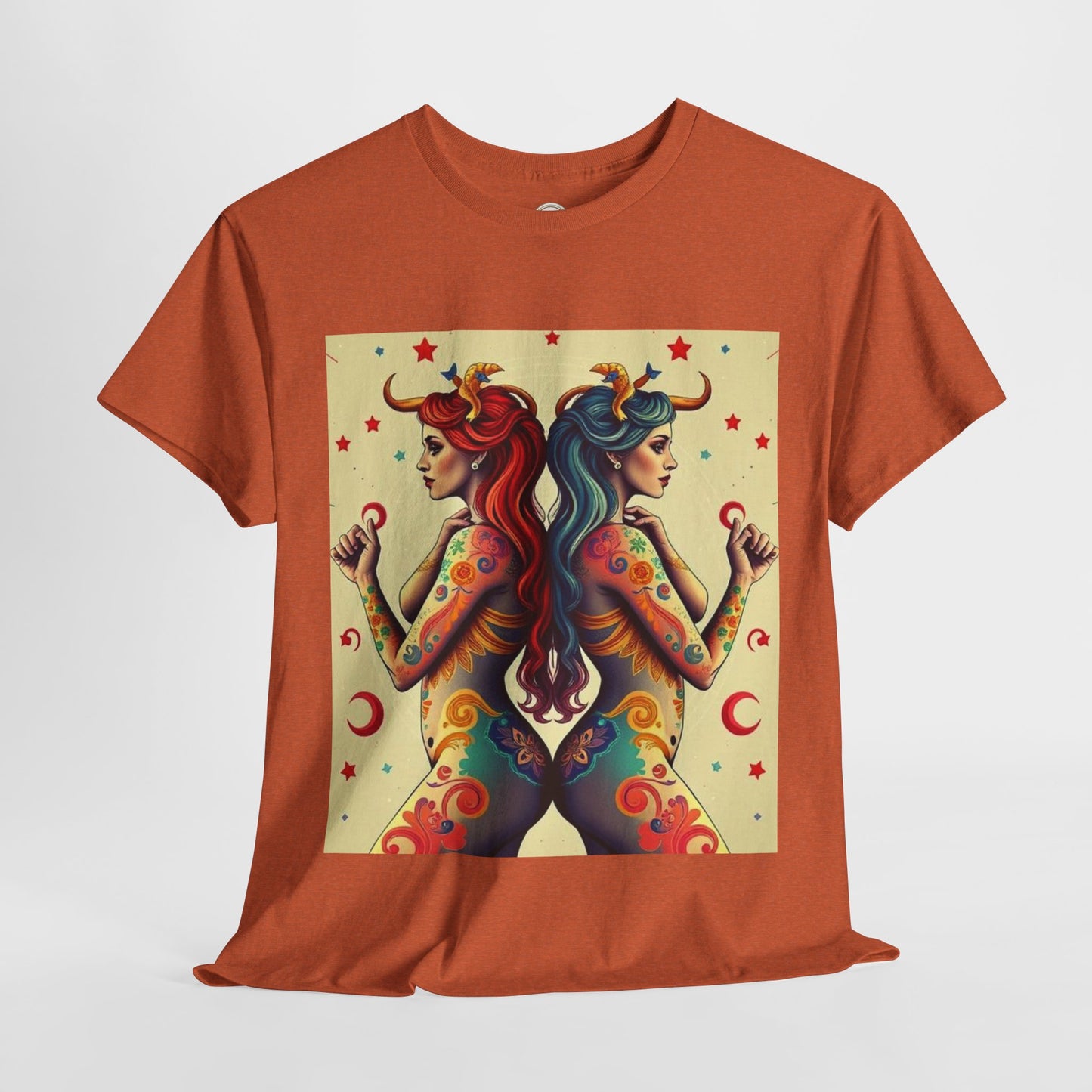 Unisex Heavy Cotton T-Shirt, Gemini, Zodiac v4, Sexy Art