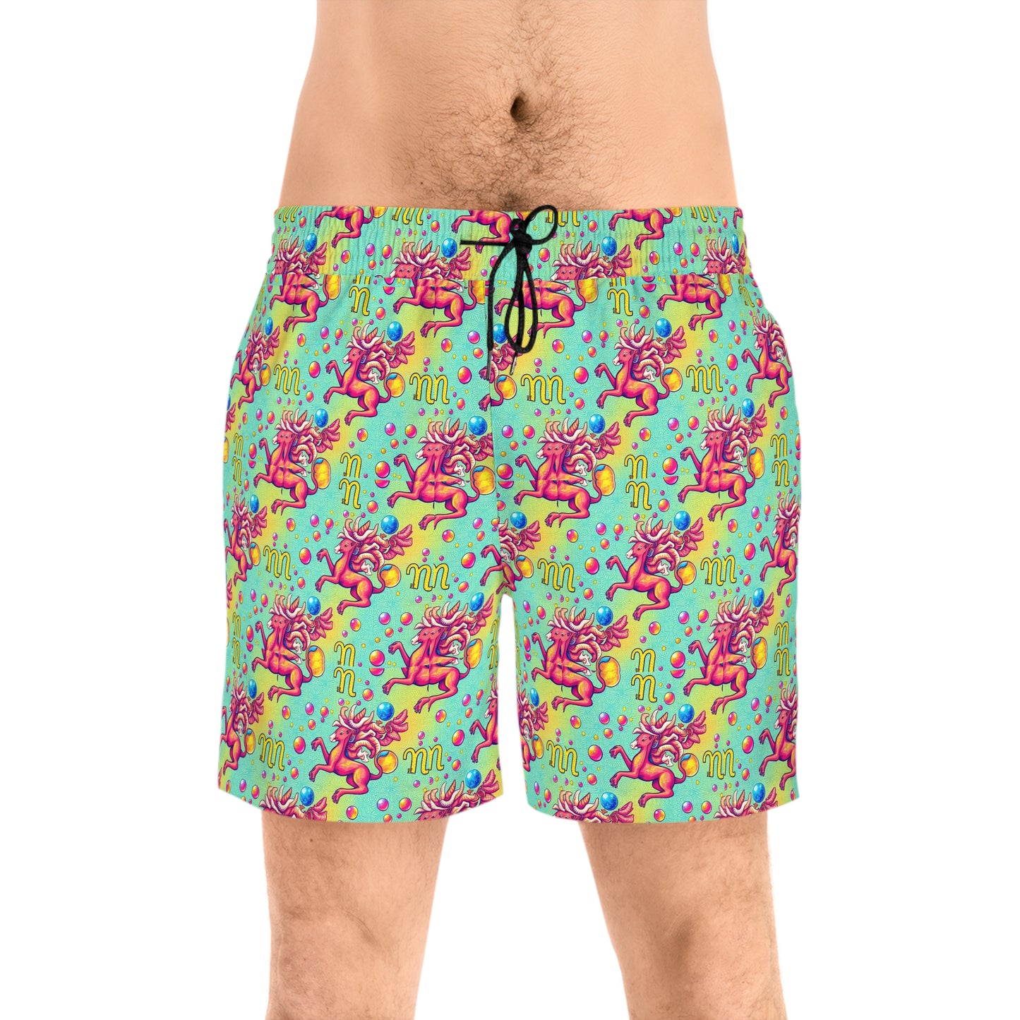 Men's Mid-Length Swim Shorts, (AOP), Virgo, Zodiac v3, Bubble Pattern