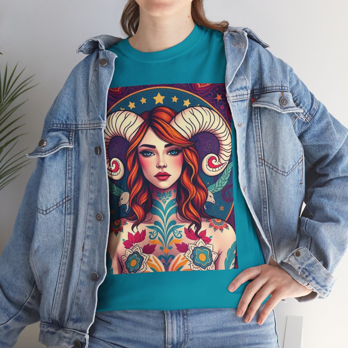 Unisex Heavy Cotton T-Shirt, Aries, Zodiac v1, Sexy Art