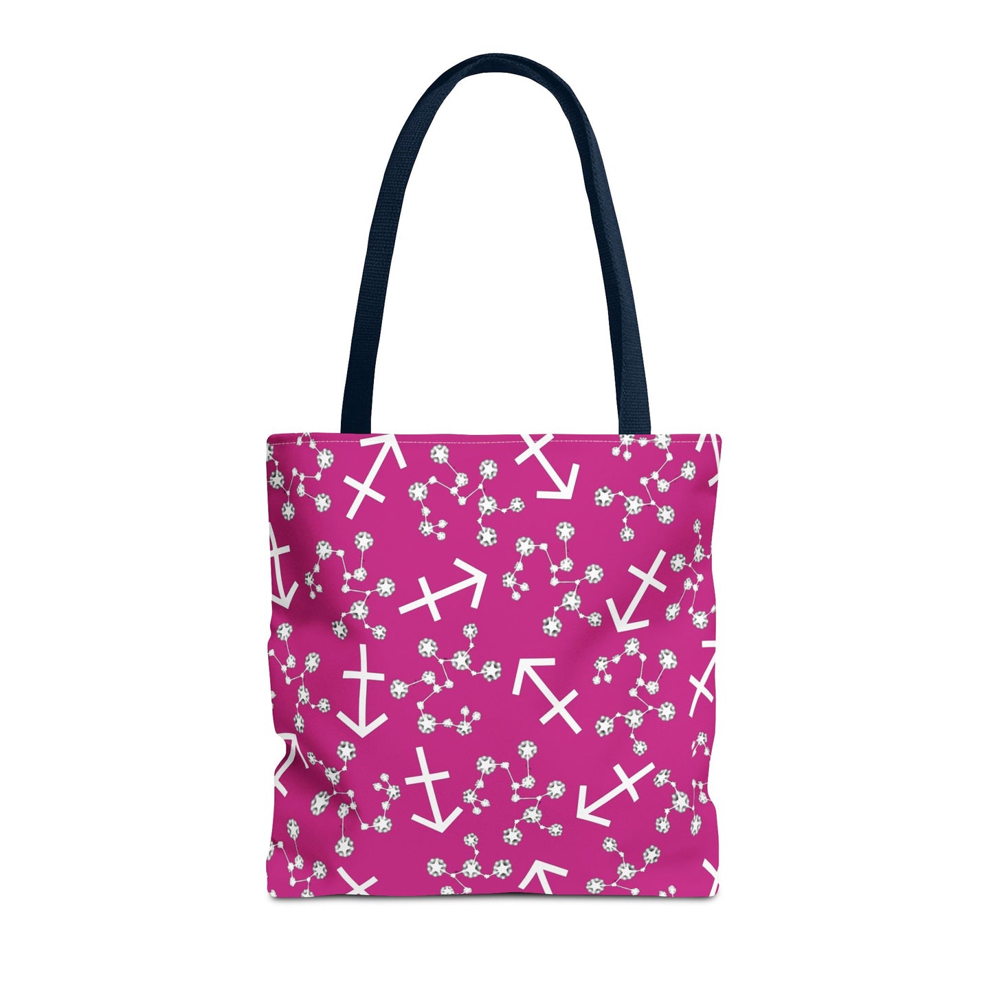 Tote Bag, Sagittarius Zodiac Sign, AOP, (Pink, White Print)