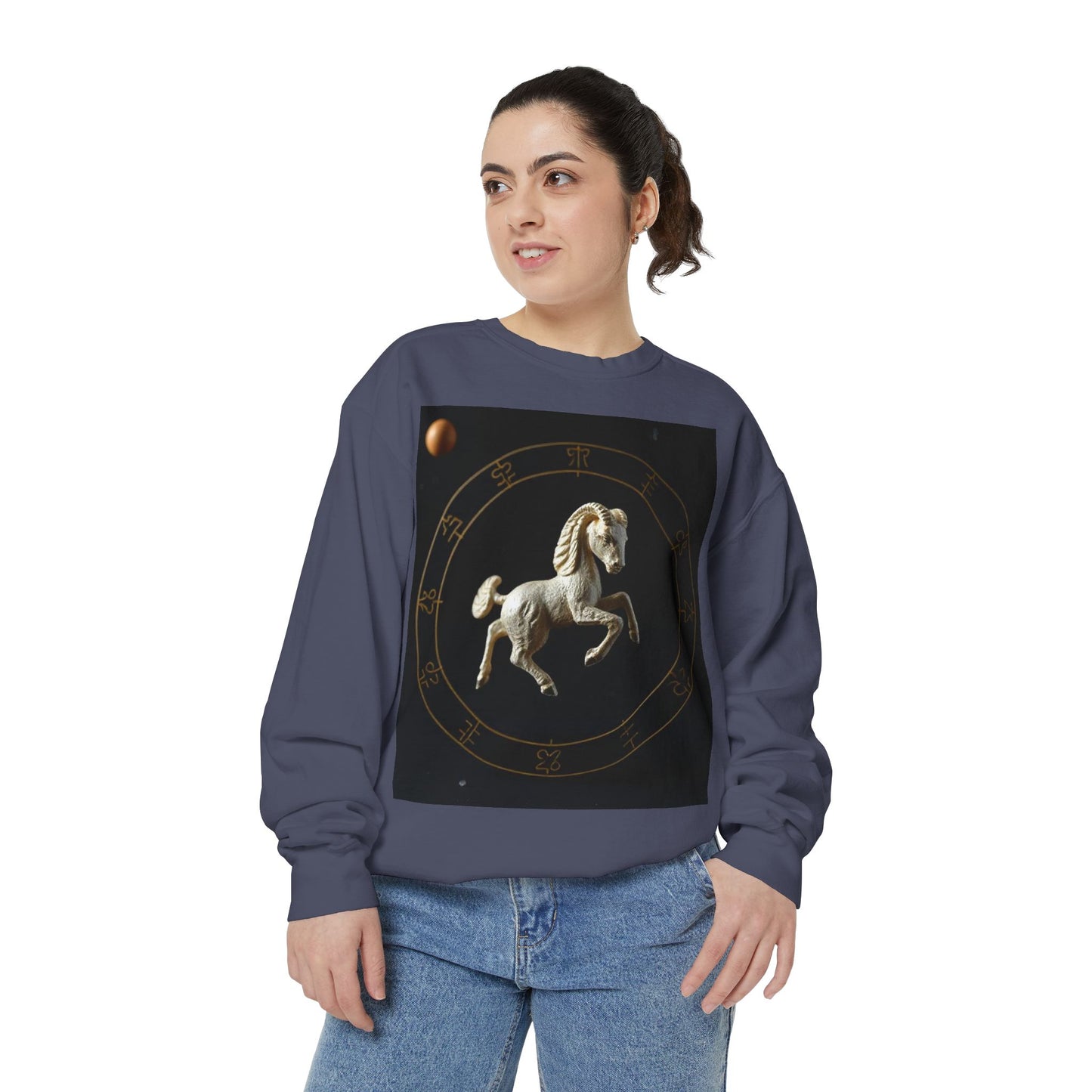 Garment-Dyed Sweatshirt, Unisex, Space Animal Design, Capricorn