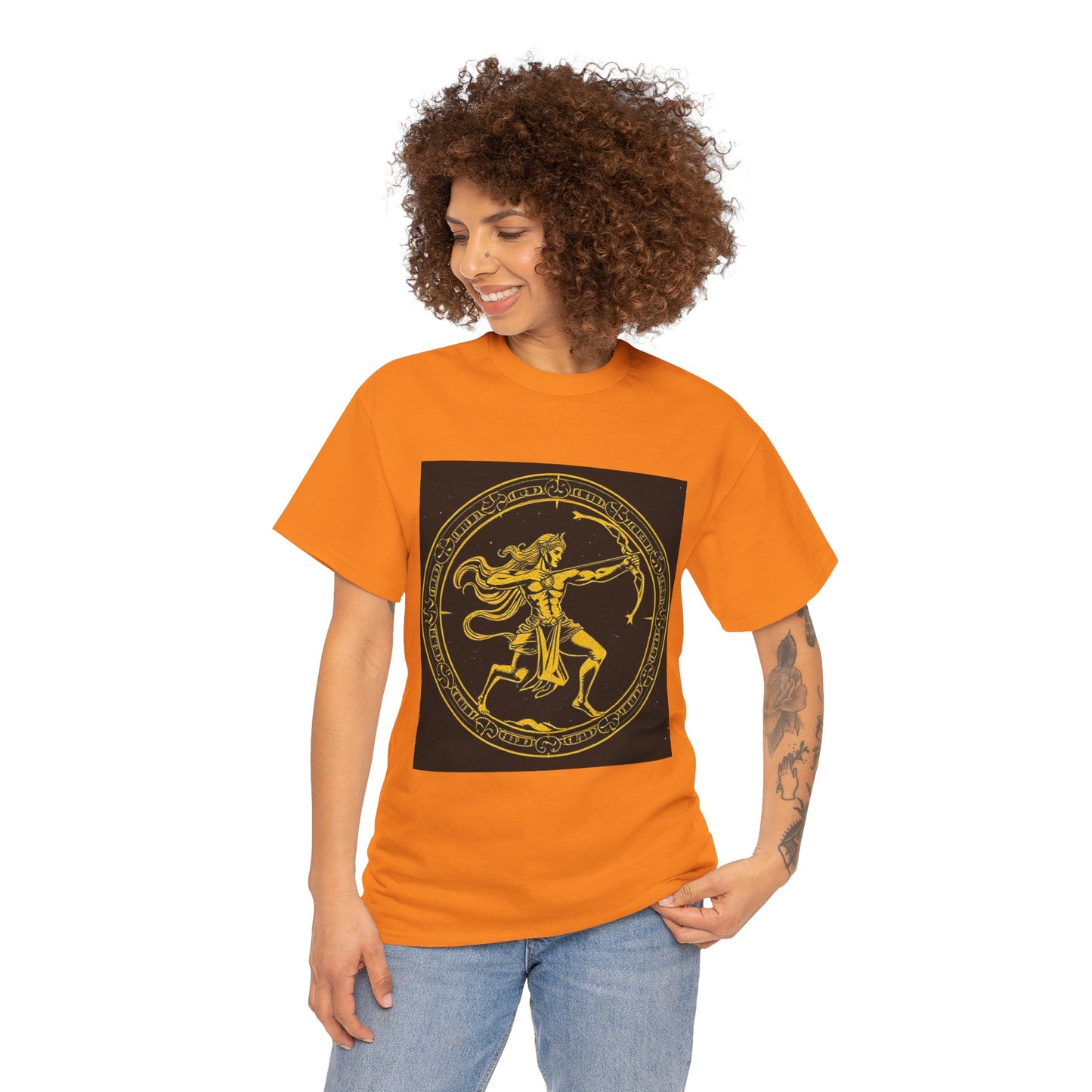 Unisex Heavy Cotton T-Shirt, Mythical Faun/Satyr v1, Sagittarius Zodiac Design