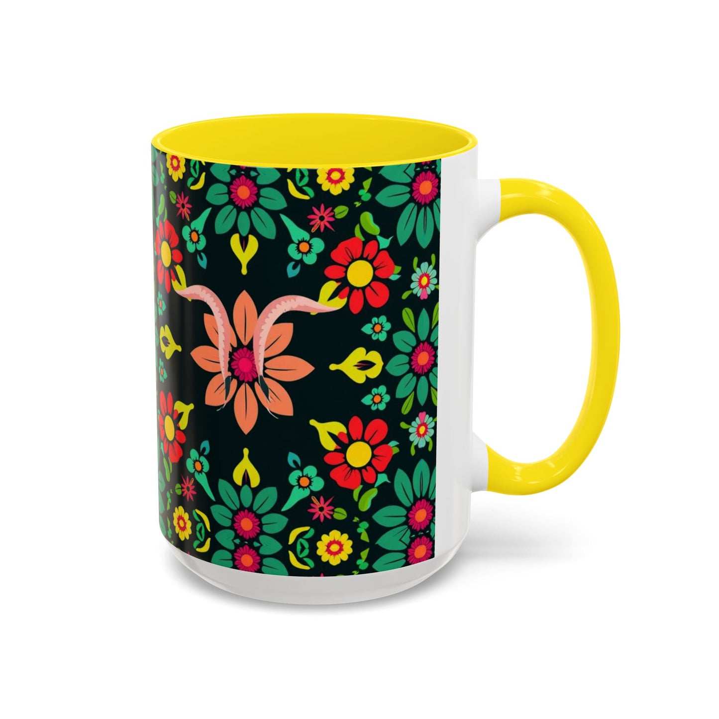 Accent Coffee Mug, Aquarius, Zodiac v4, Flower Pattern, (11, 15oz)