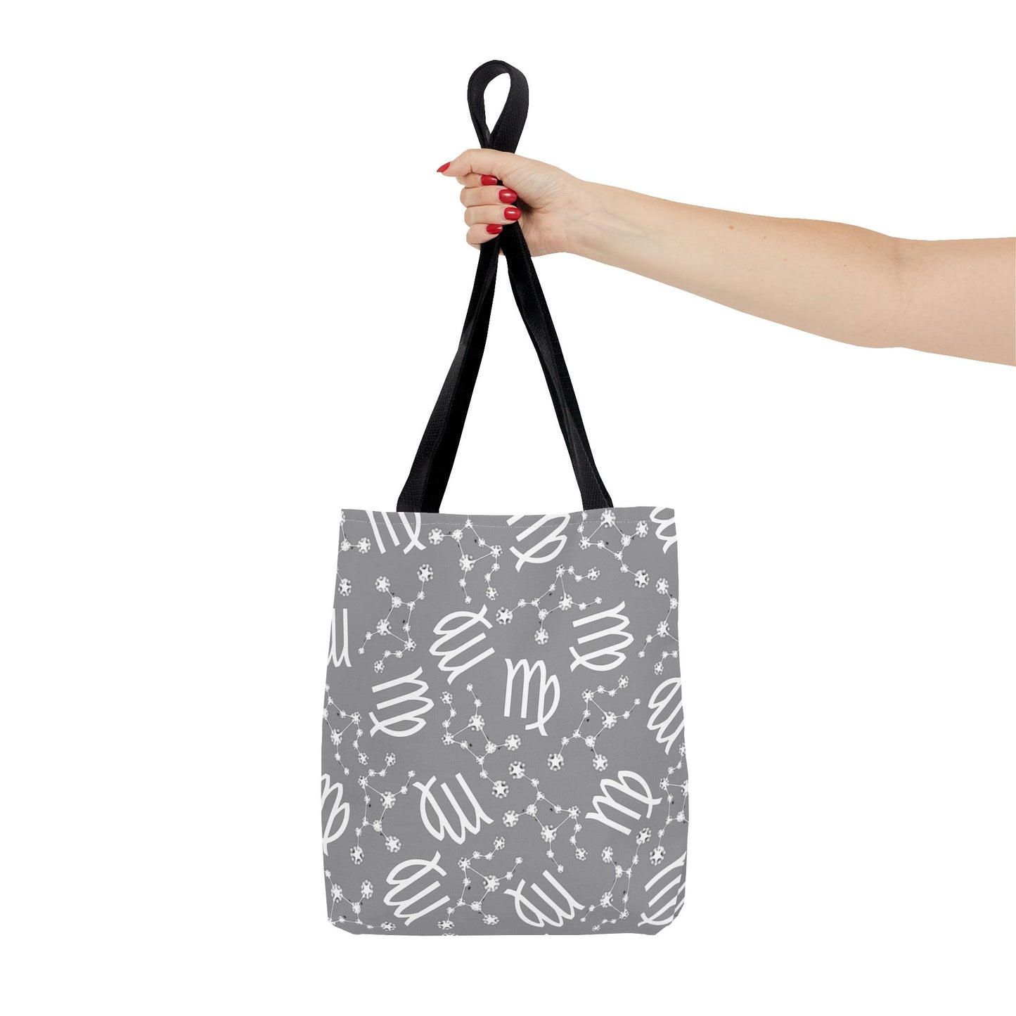 Tote Bag, Virgo Zodiac Sign, AOP, (Grey, White)