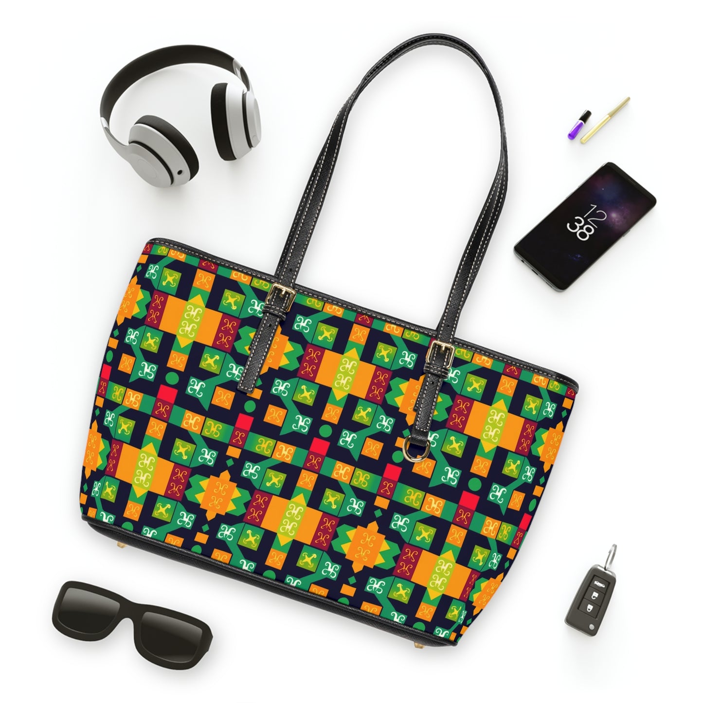 Leather Shoulder Bag, Virgo, Zodiac v1, Shapes Pattern