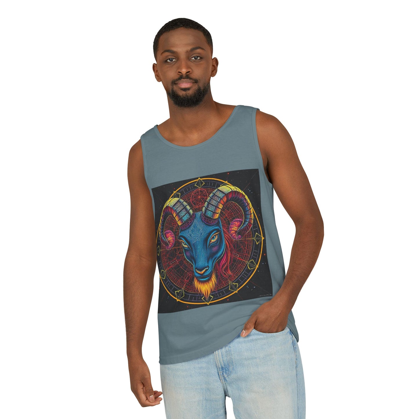 Unisex Garment-Dyed, Tank Top, Aries Design, Pop Art, 100% Ringspun US cotton