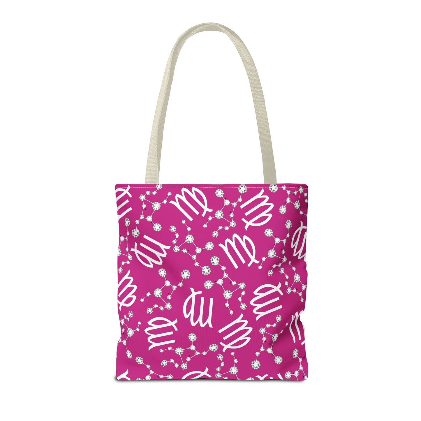 Tote Bag, Virgo Zodiac Sign, AOP, (Pink, White)