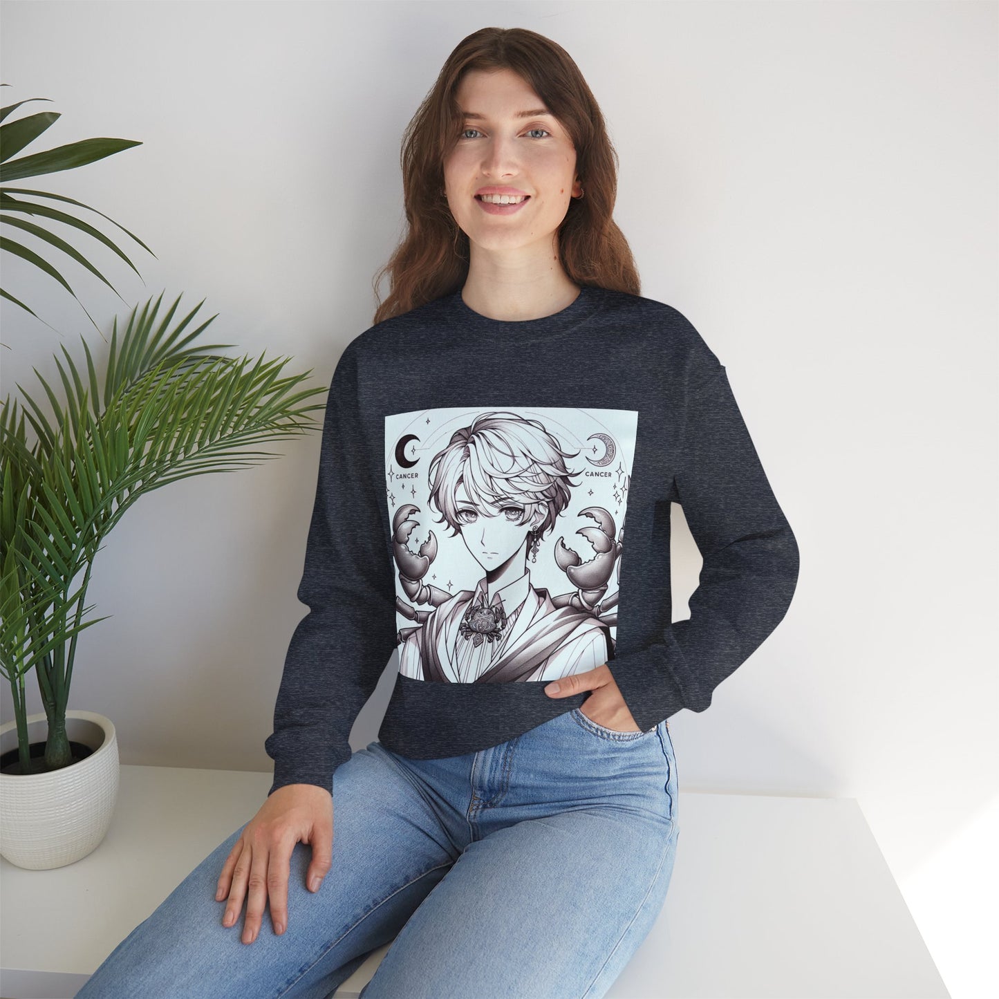 Unisex Heavy Blend™ Crewneck Sweatshirt,Two Moon, Cancer Zodiac Design