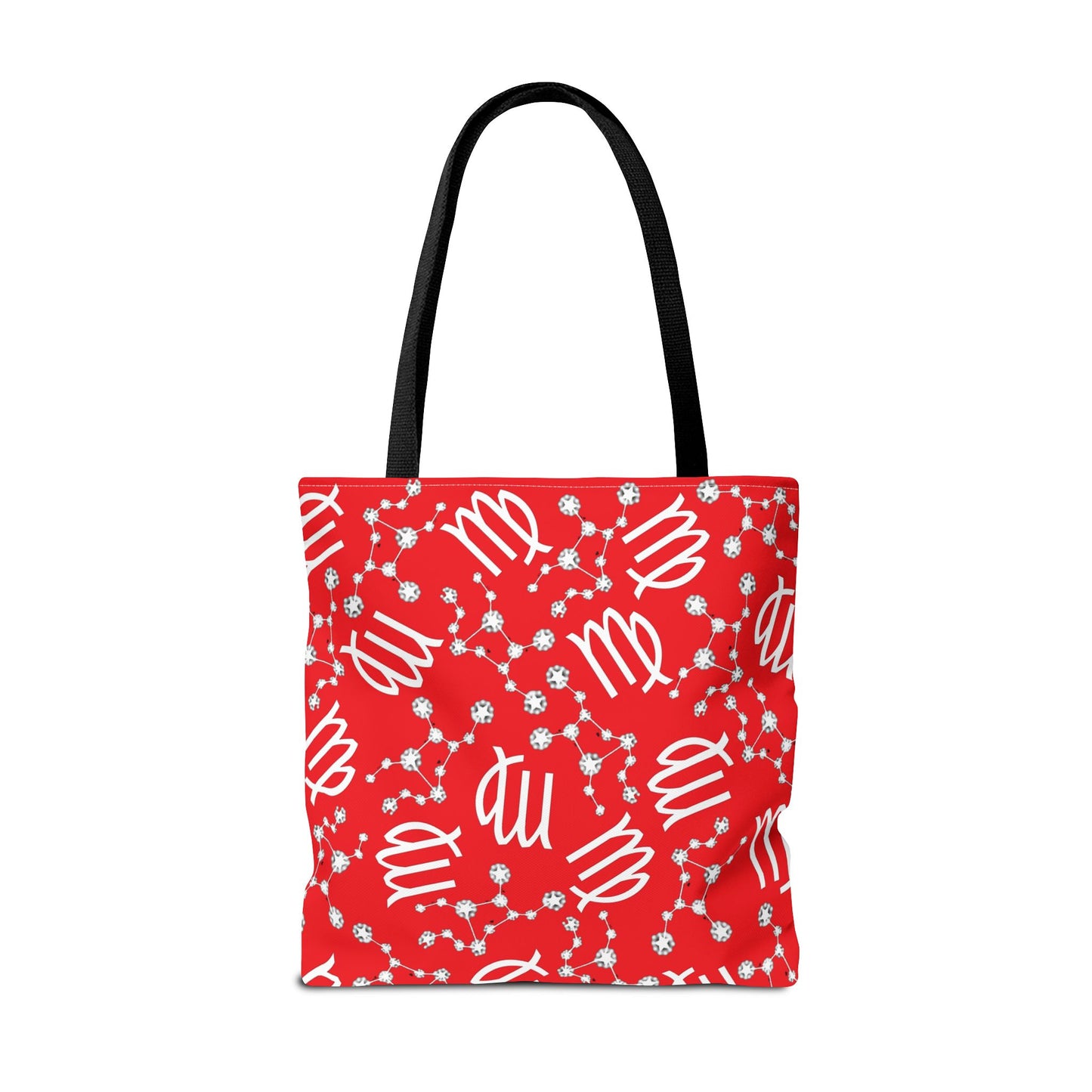 Tote Bag, Virgo Zodiac Sign, AOP, (Red, White)