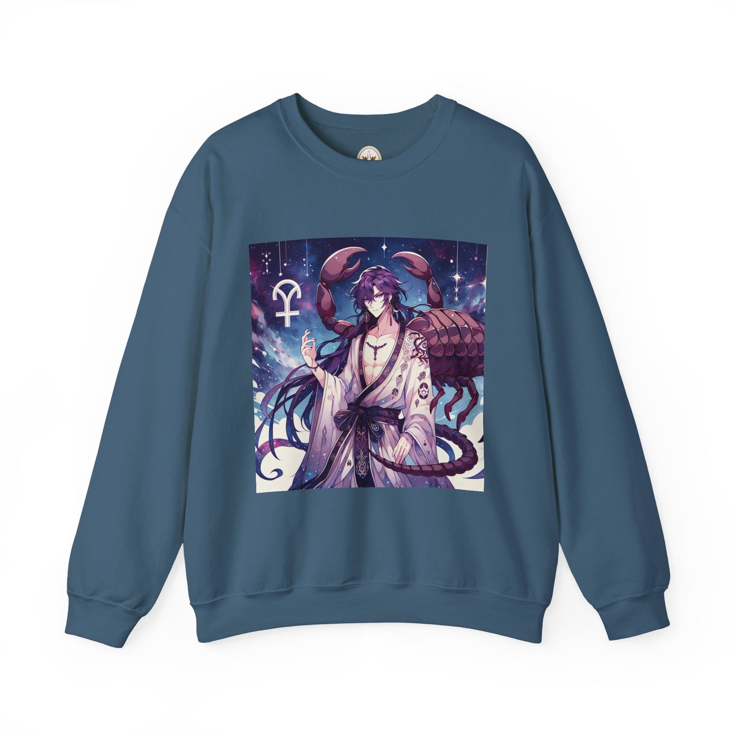 Unisex Heavy Blend™ Crewneck Sweatshirt, Scorpio Zodiac Design, purple scorpion anime