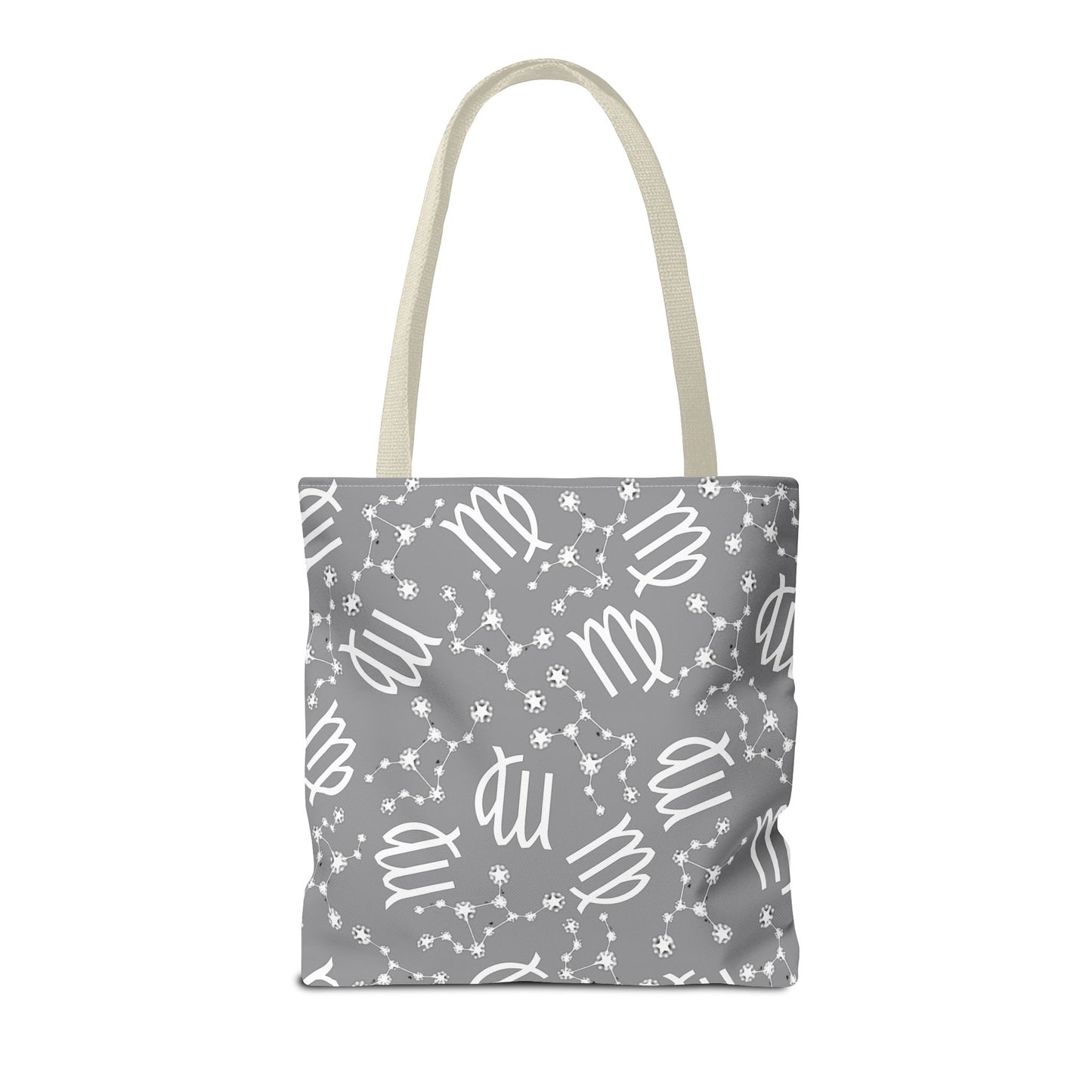 Tote Bag, Virgo Zodiac Sign, AOP, (Grey, White)
