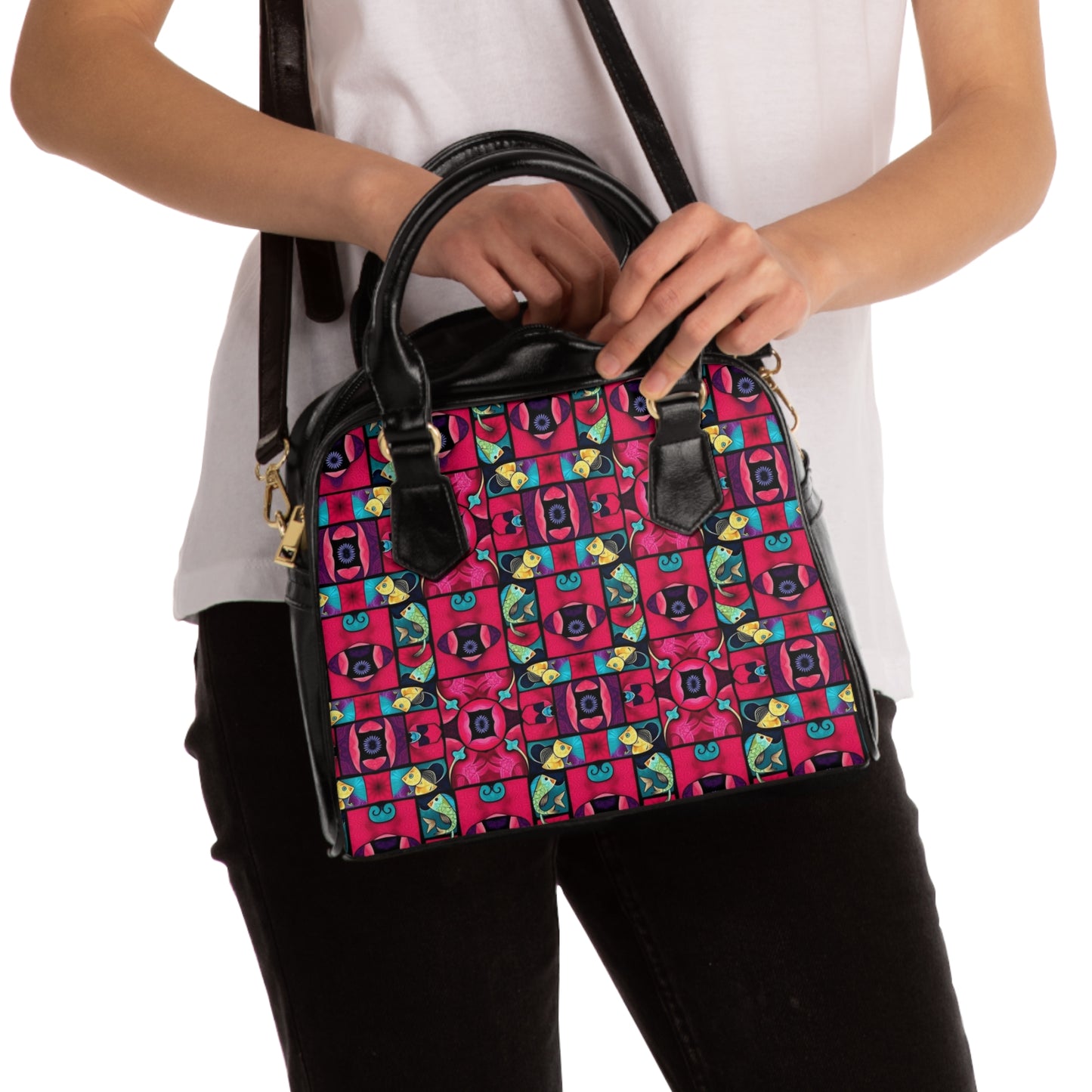 Shoulder Handbag, Pisces, Zodiac v4, Shapes Pattern