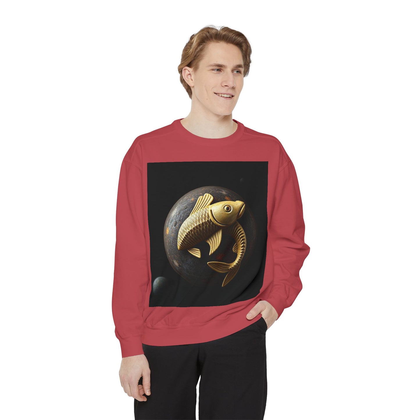 Garment-Dyed Sweatshirt, Unisex, Space Animal Design v1, Pisces