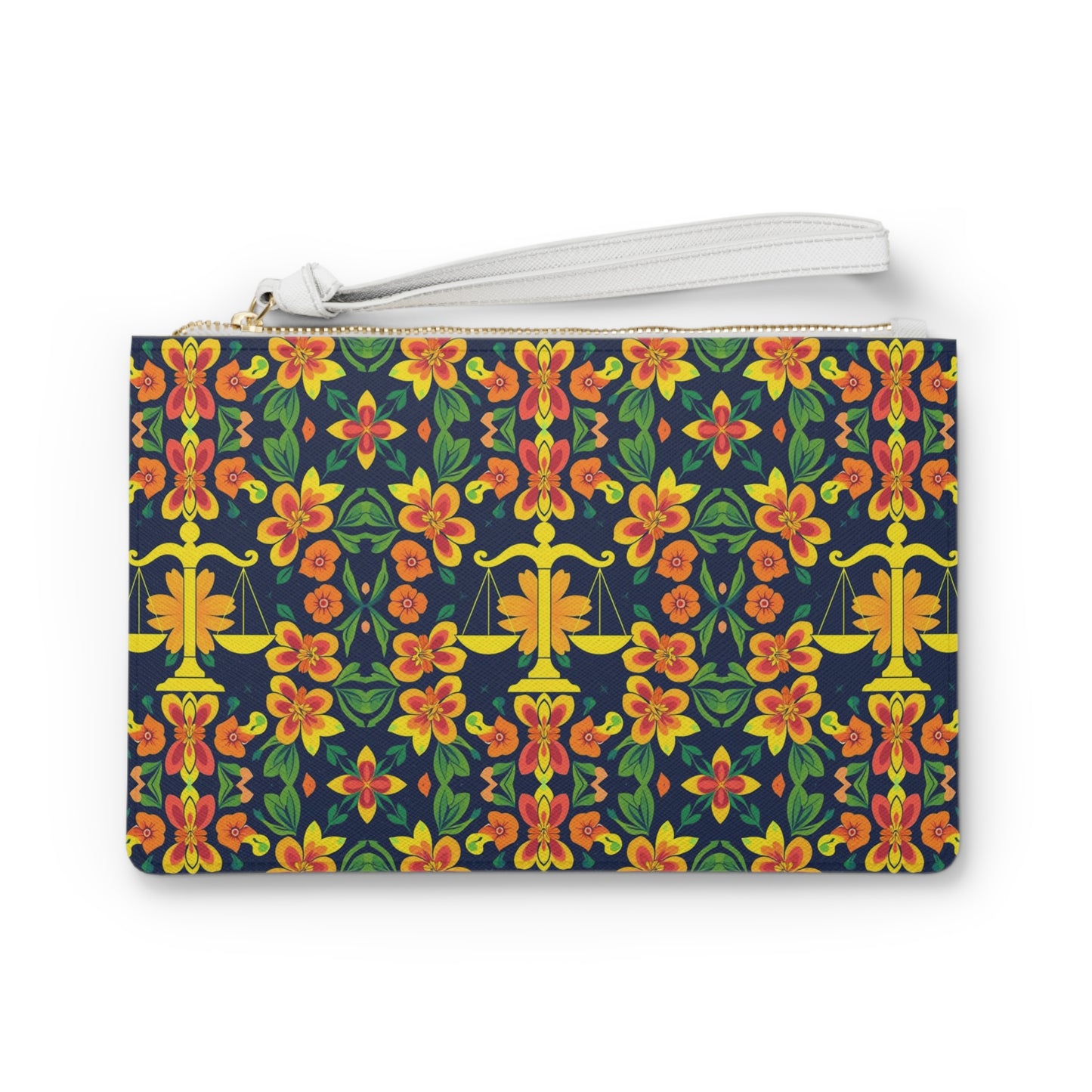 Clutch Bag, Libra, Zodiac v2 Flower Pattern