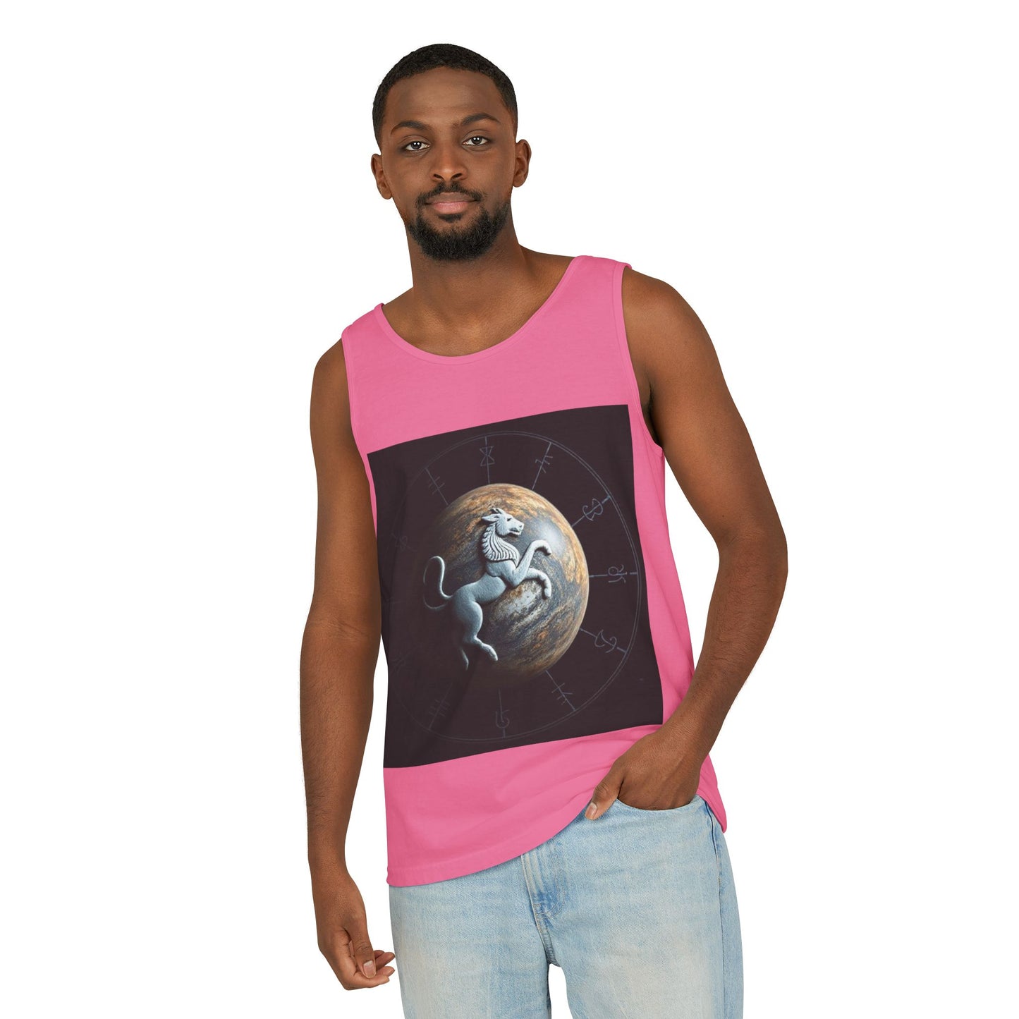 Unisex Garment-Dyed, Tank Top, Aquarius Design, Planet Animal, 100% Ringspun US cotton
