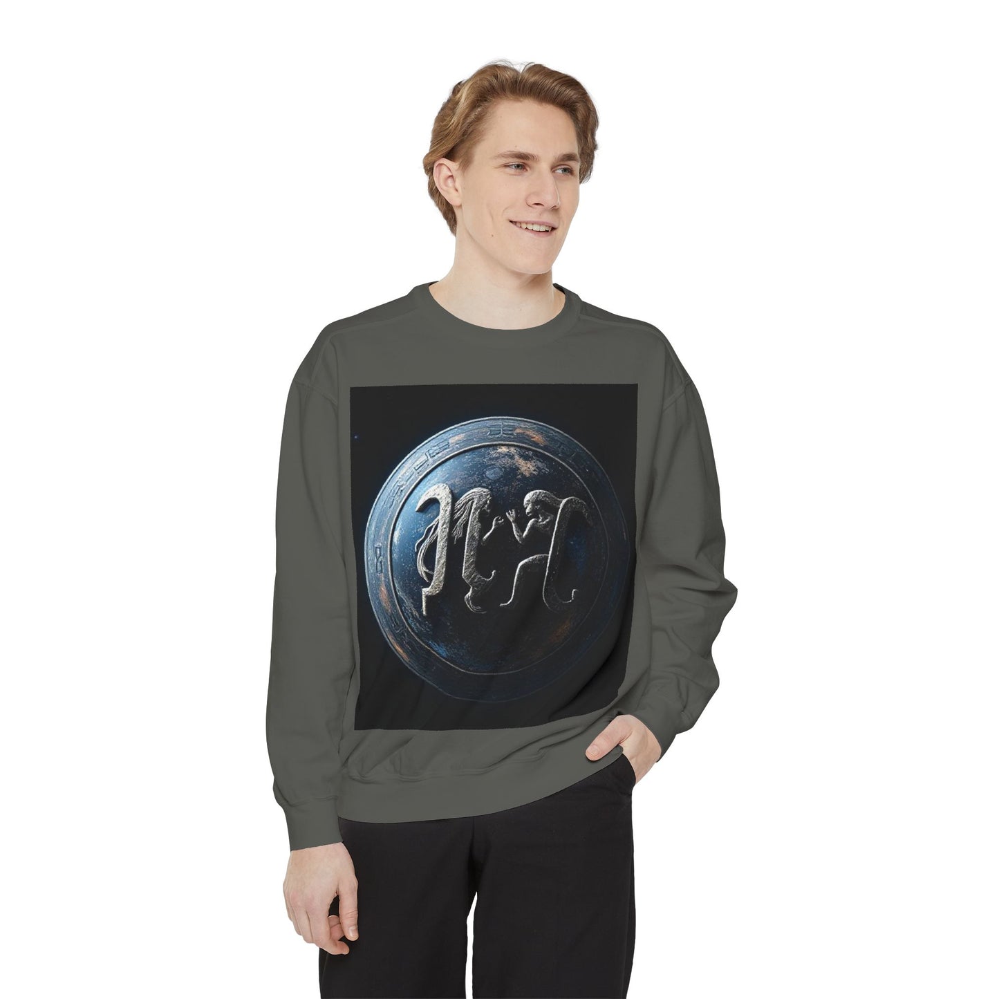 Garment-Dyed Sweatshirt, Unisex, Space Symbol Design, Gemini
