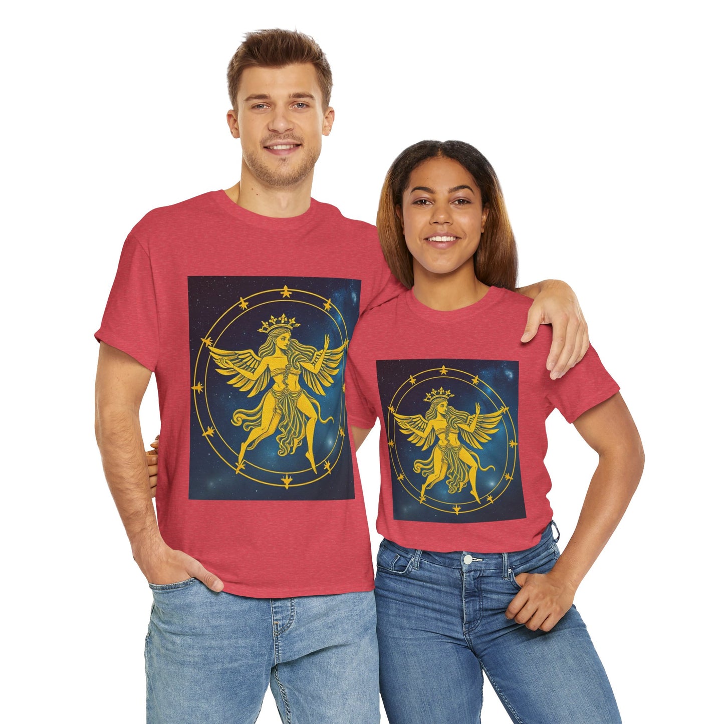 Unisex Heavy Cotton T-Shirt, Twin Angel v3, Gemini Zodiac Design