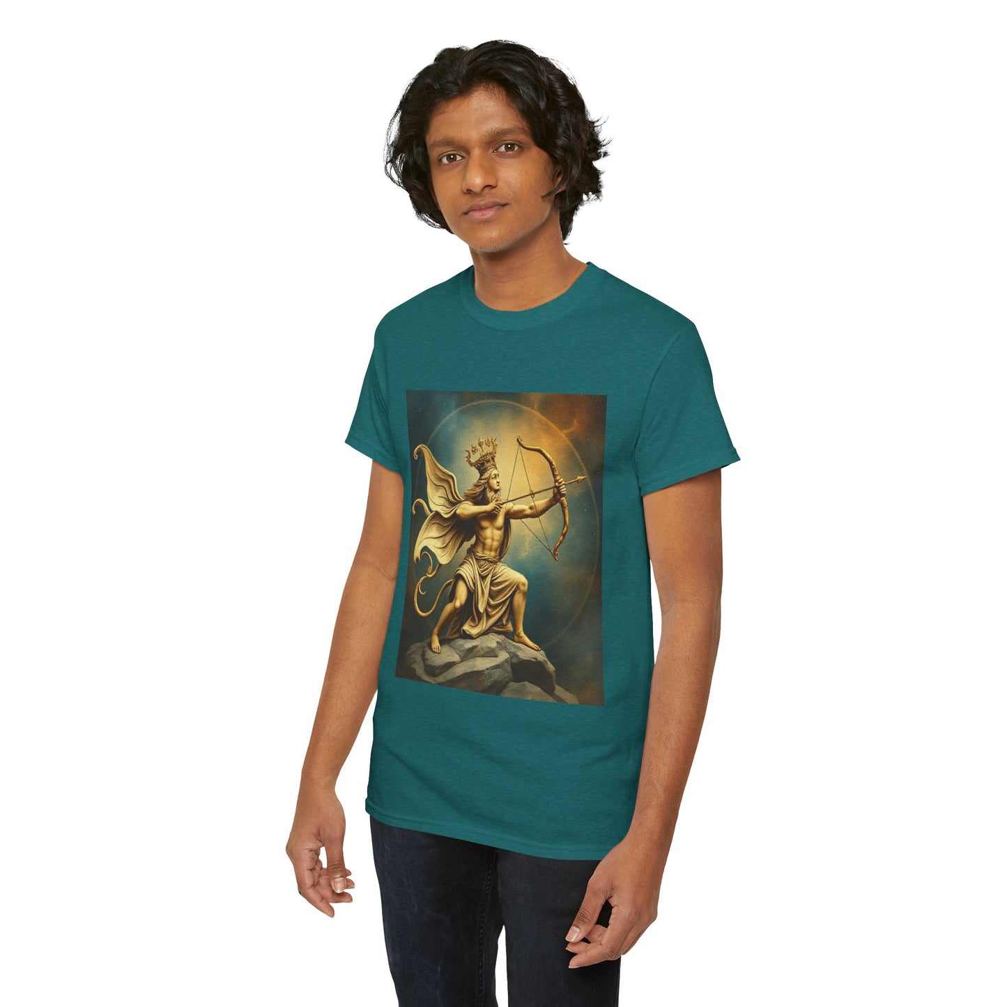 Unisex Heavy Cotton T-Shirt, Sagittarius King, Bow & Arrow v1, Zodiac Design