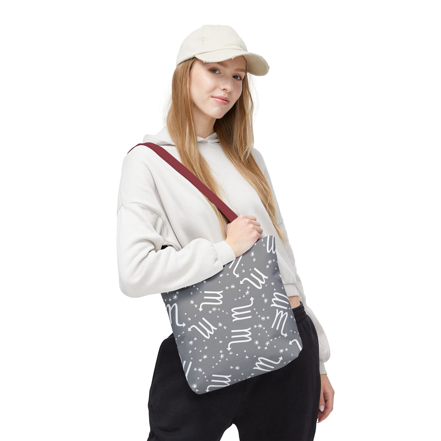 Tote Bag, Scorpio Zodiac Sign, AOP, (Grey, White)
