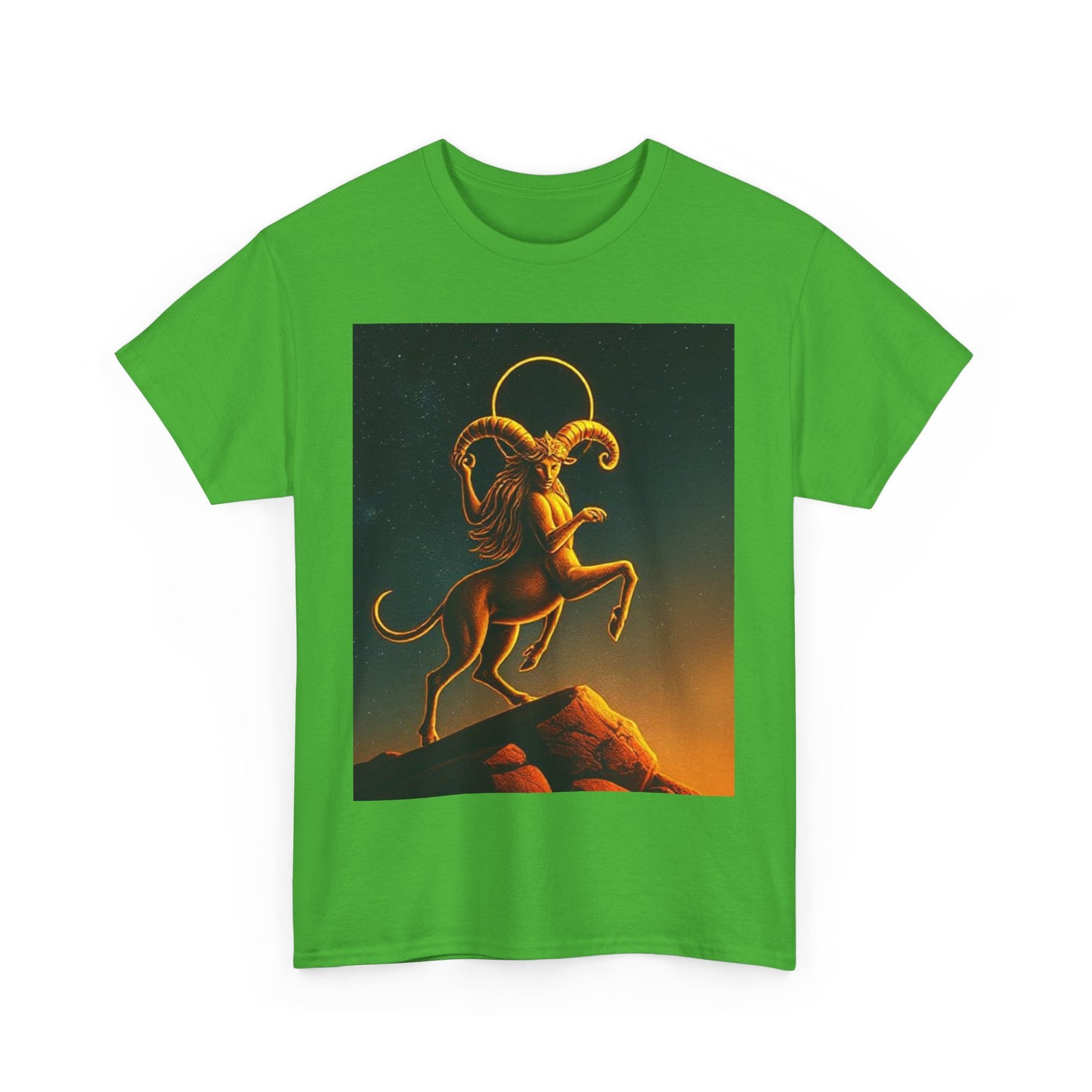 Unisex Heavy Cotton T-Shirt, Mountain Top 1v, Aries Zodiac Design