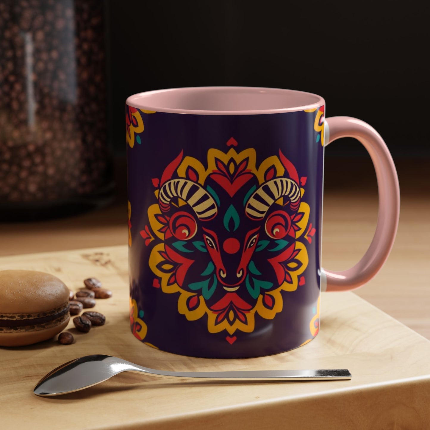 Accent Coffee Mug, Taurus, Zodiac v4. Flower Pattern, (11, 15oz)