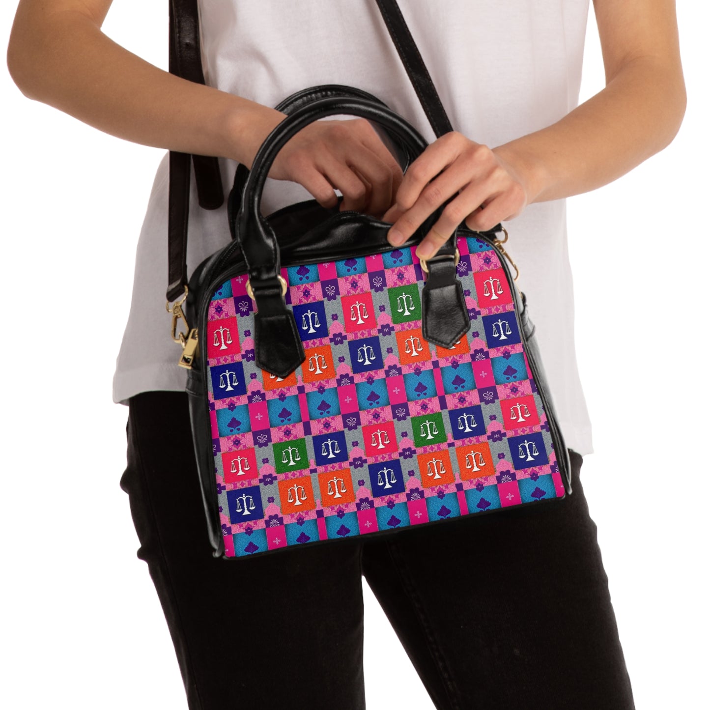 Shoulder Handbag, Libra, Zodiac v4, Shapes Pattern