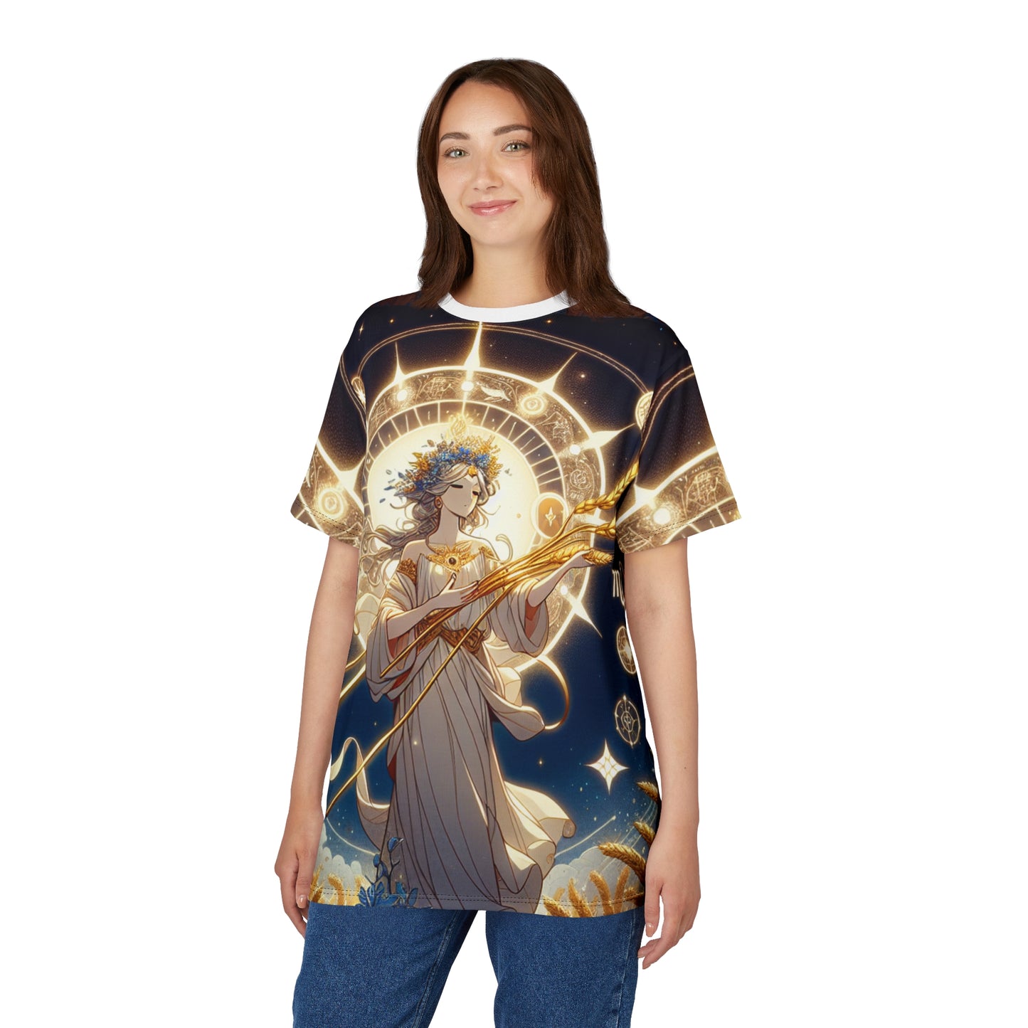 Unisex Cut & Sew T-Shirt (AOP), Fields, Virgo Zodiac Design, Regular fit, 100% Polyester