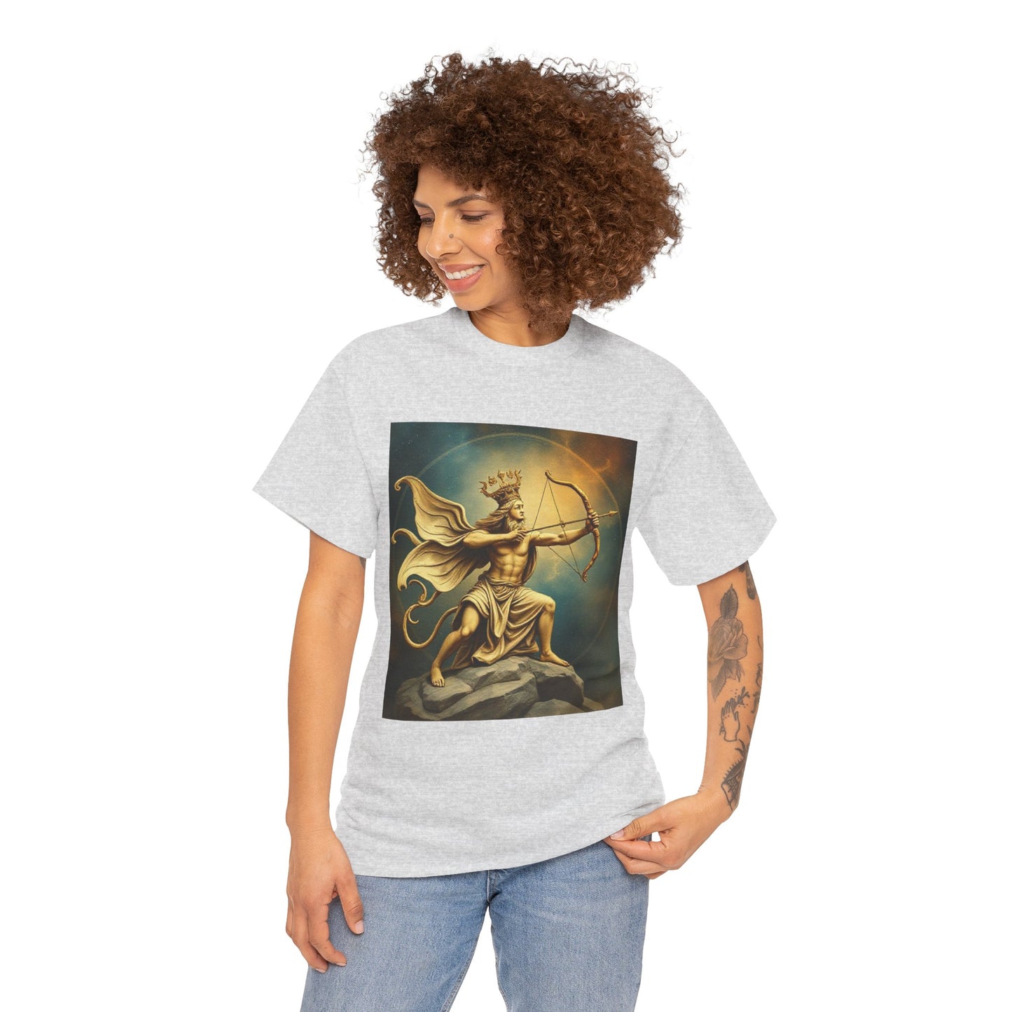 Unisex Heavy Cotton T-Shirt, Sagittarius King, Bow & Arrow, Zodiac Design