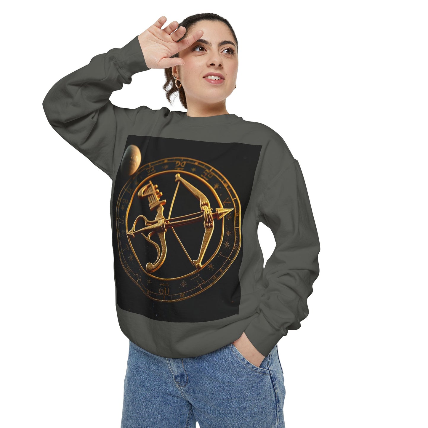 Garment-Dyed Sweatshirt, Unisex, Space Symbol Design, Sagittarius