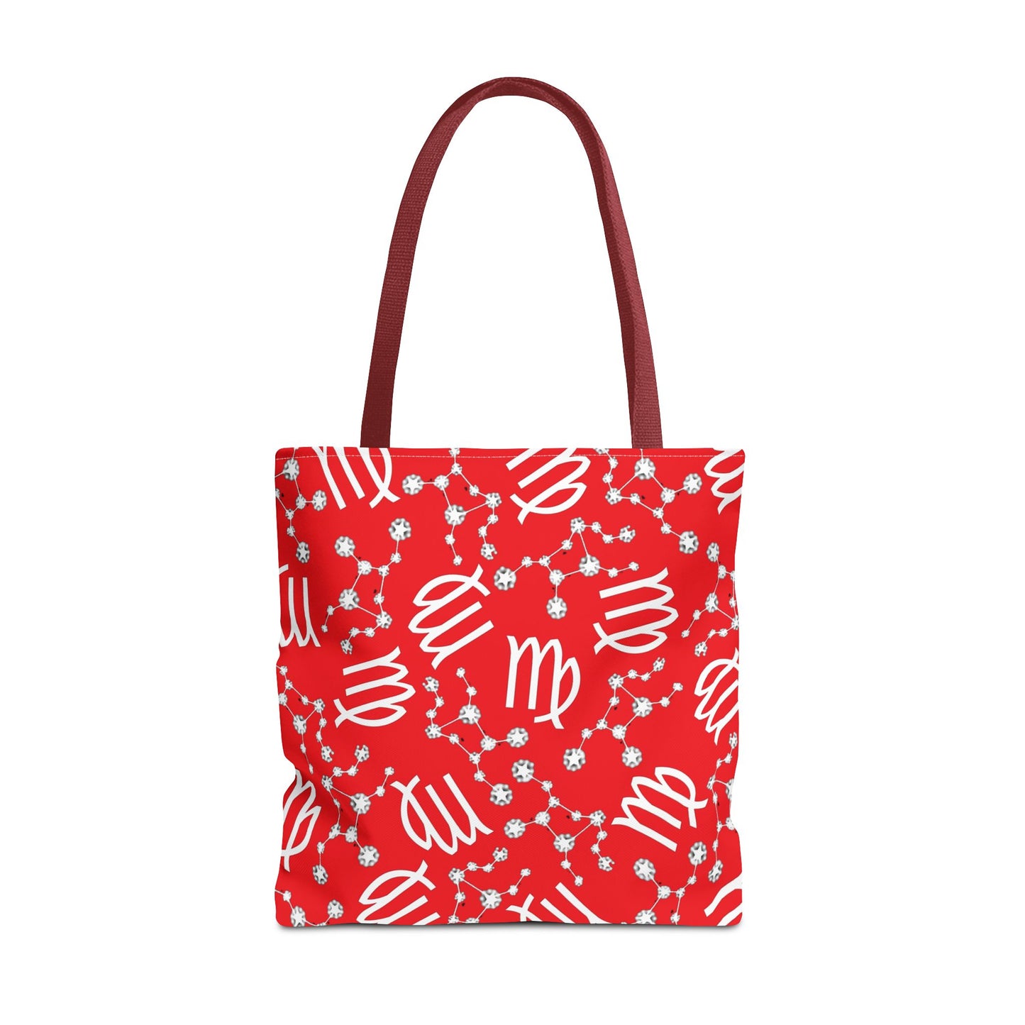 Tote Bag, Virgo Zodiac Sign, AOP, (Red, White)