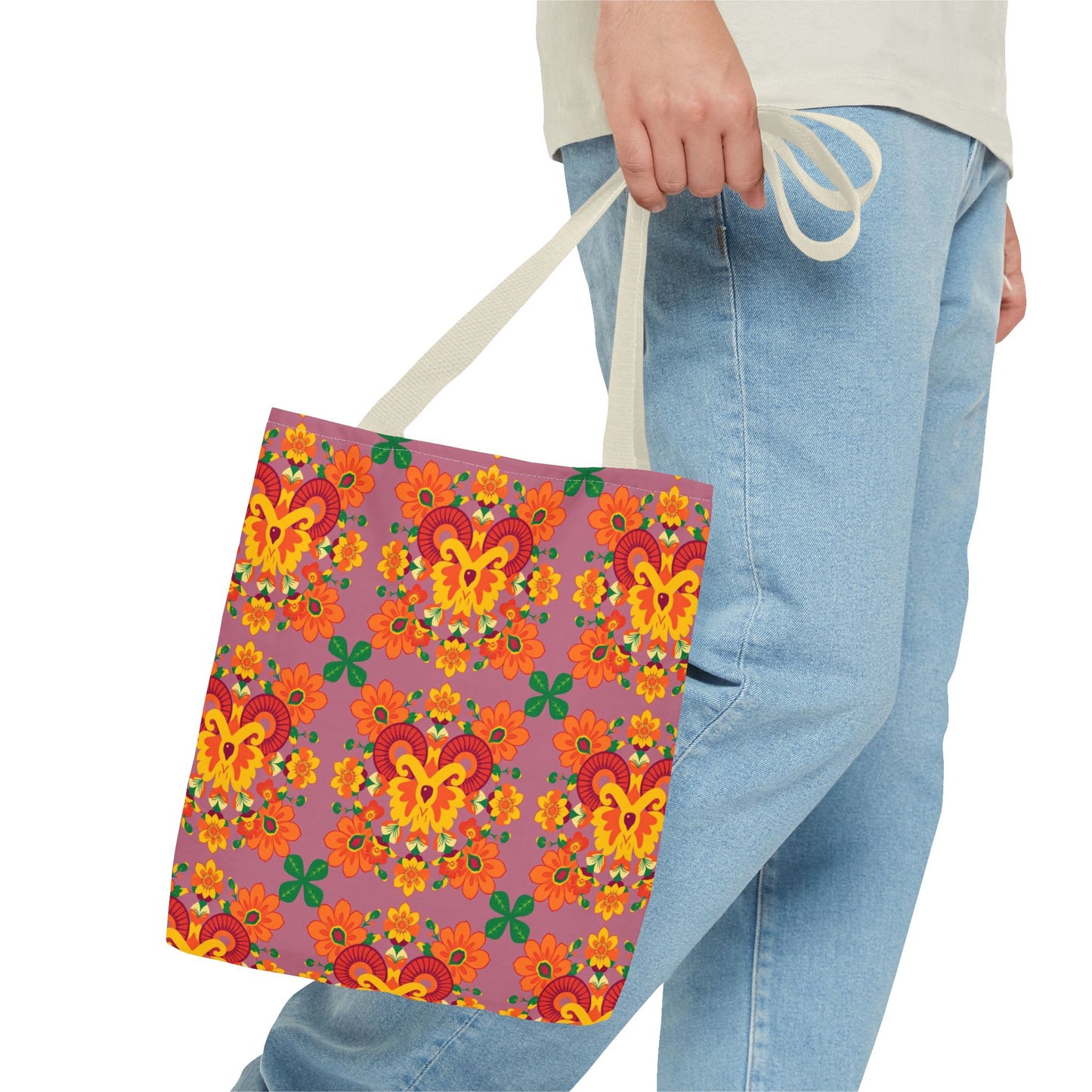 Tote Bag (AOP), Aries, Zodiac v1, Flower Pattern